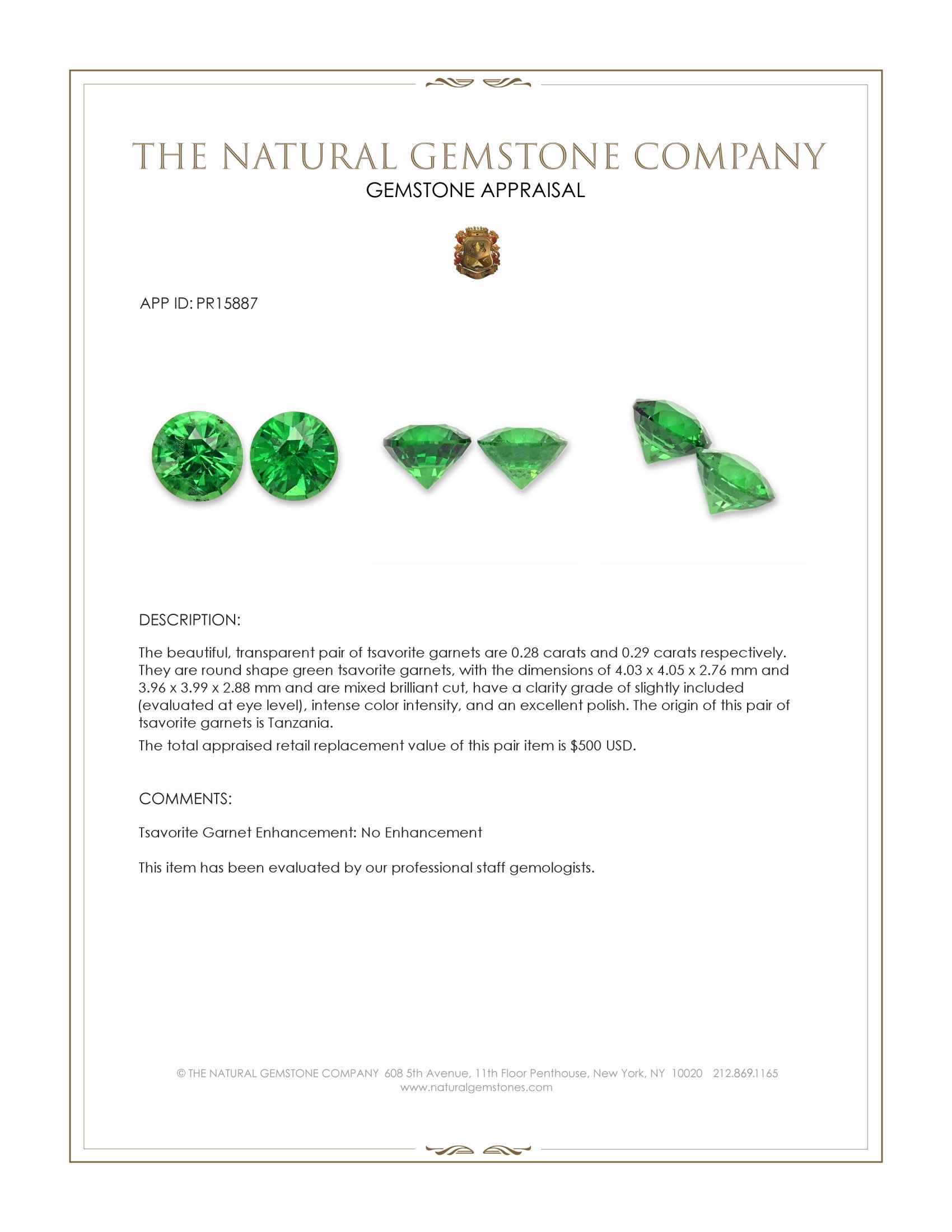 0.57 Ct.Tw. Tsavorite Garnet Pair from Tanzania