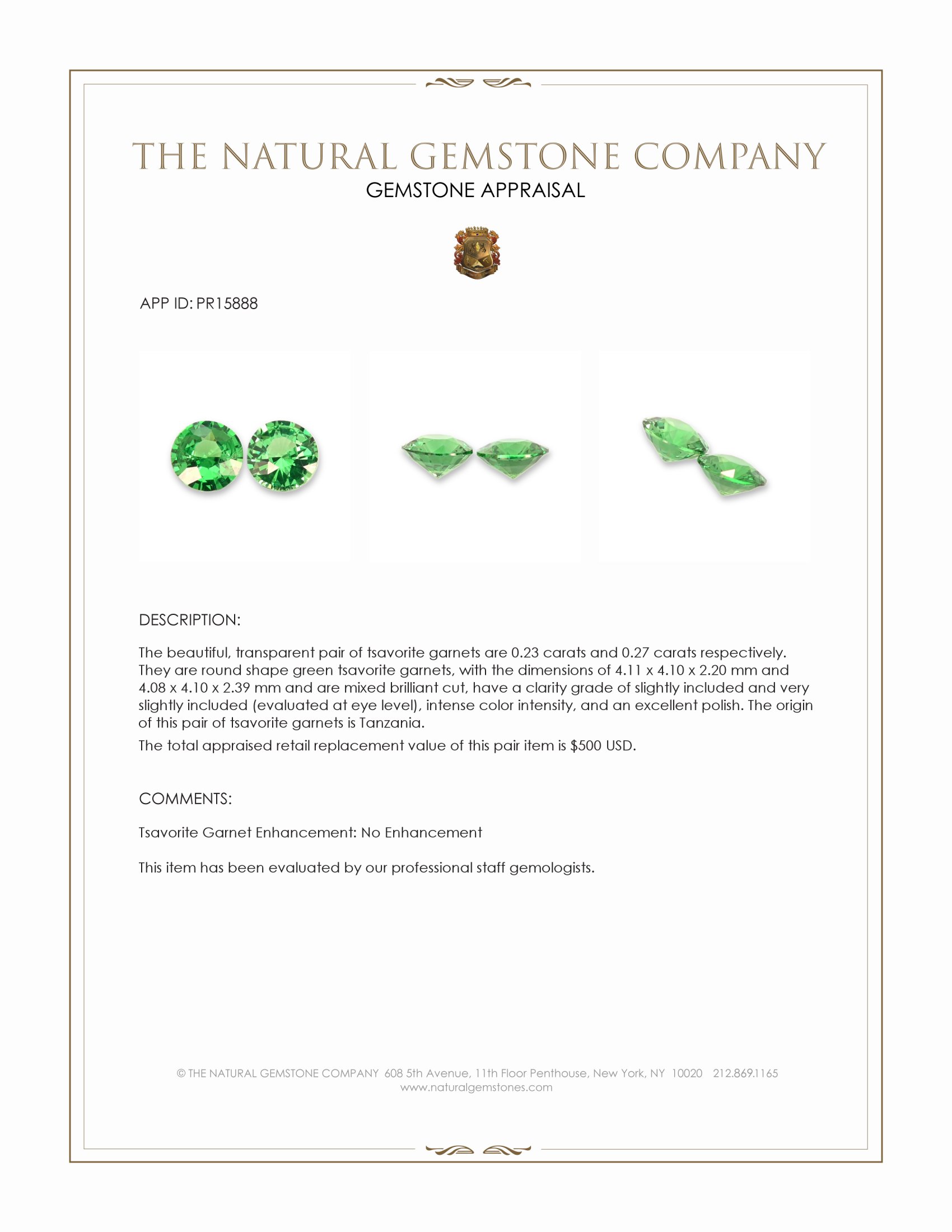0.50 Ct.Tw. Tsavorite Garnet Pair from Tanzania