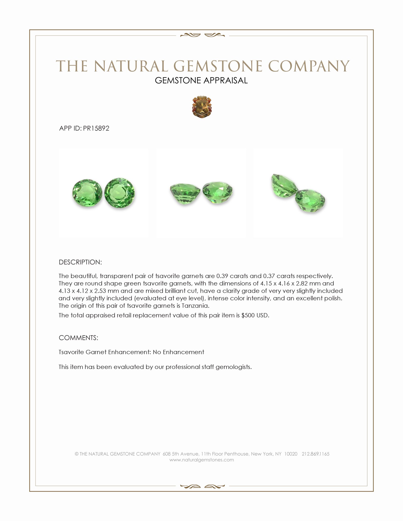 0.76 Ct.Tw. Tsavorite Garnet Pair from Tanzania
