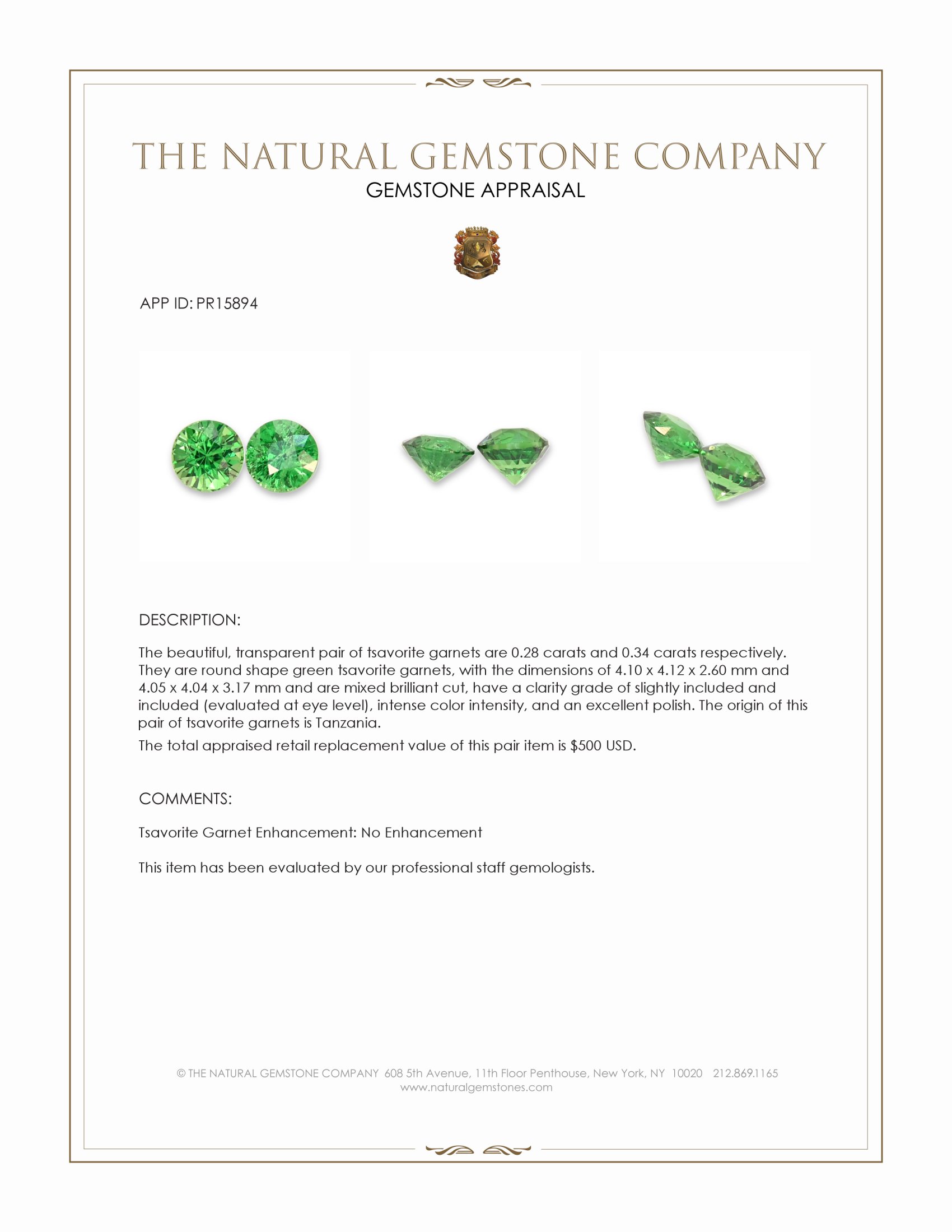 0.62 Ct.Tw. Tsavorite Garnet Pair from Tanzania