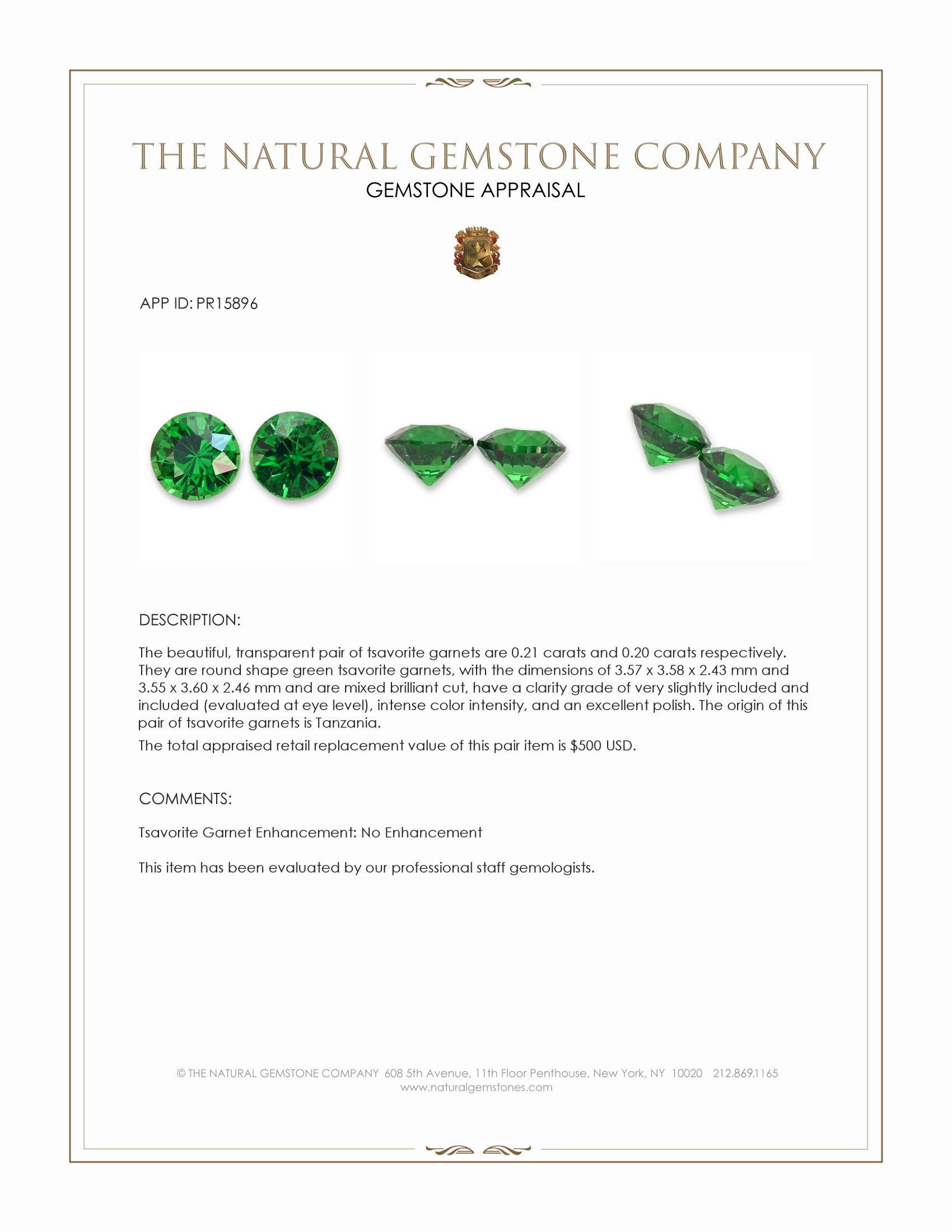 0.41 Ct.Tw. Tsavorite Garnet Pair from Tanzania
