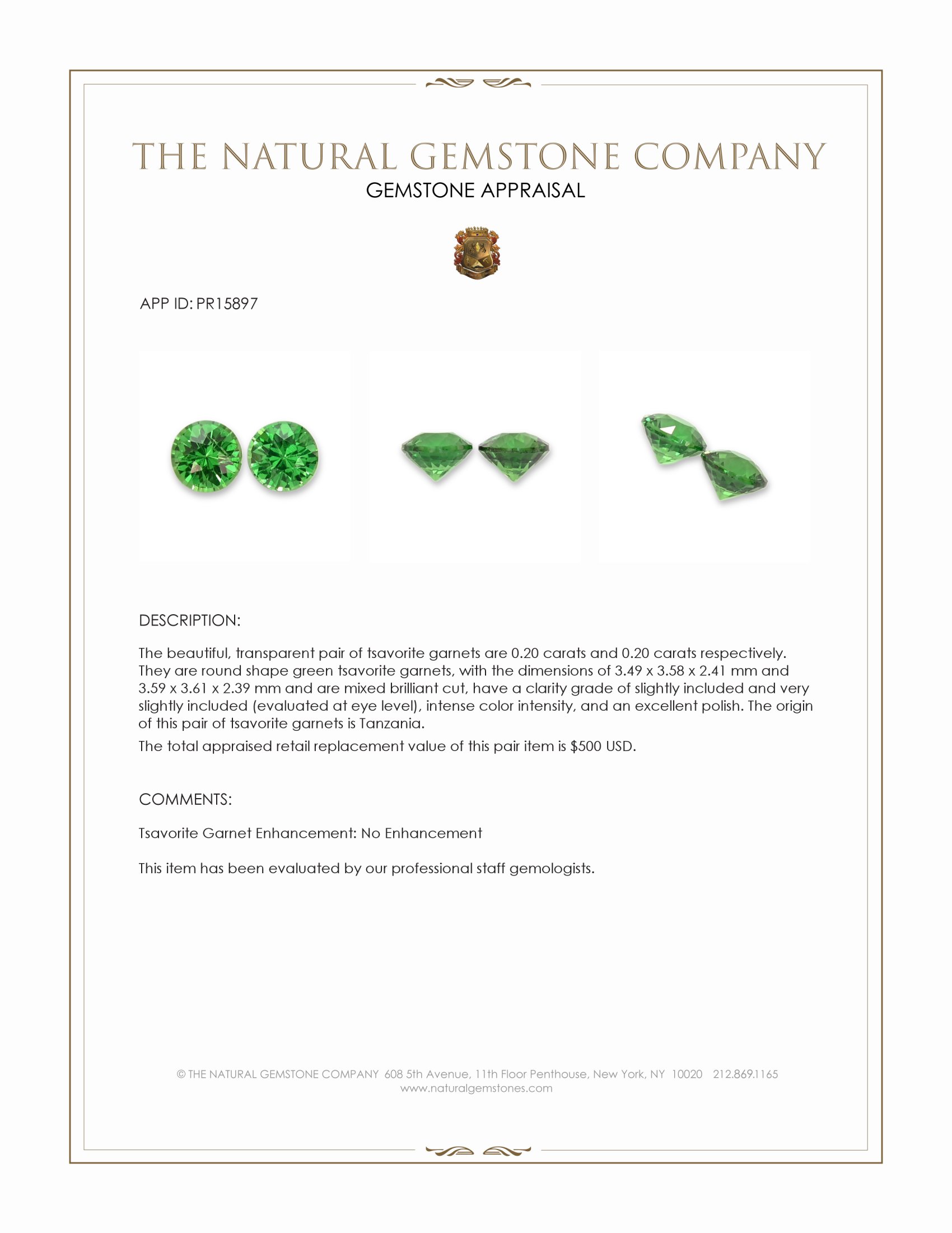 0.40 Ct.Tw. Tsavorite Garnet Pair from Tanzania