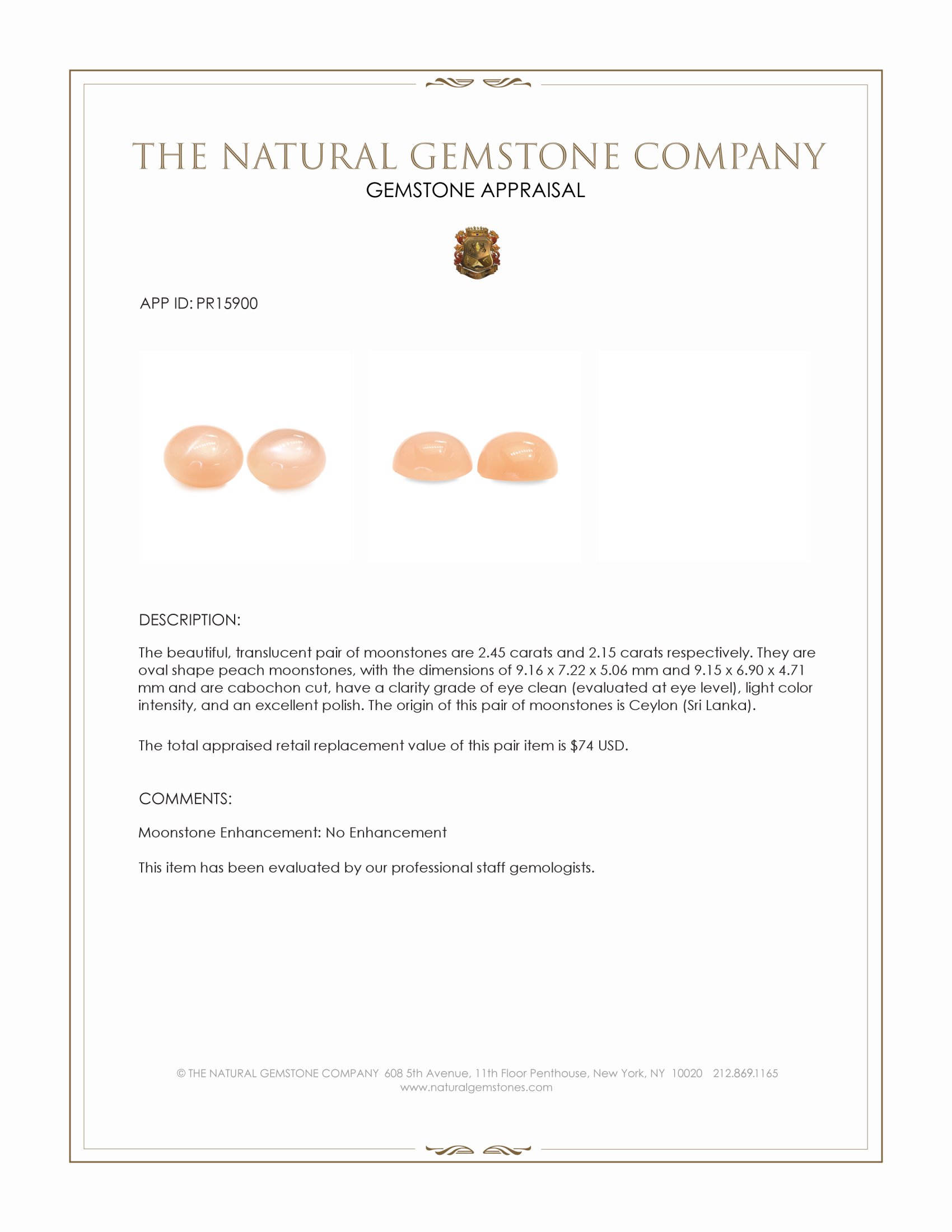 4.60 Ct.Tw. Peach Cabochon Moonstone Pair from Ceylon (Sri Lanka)