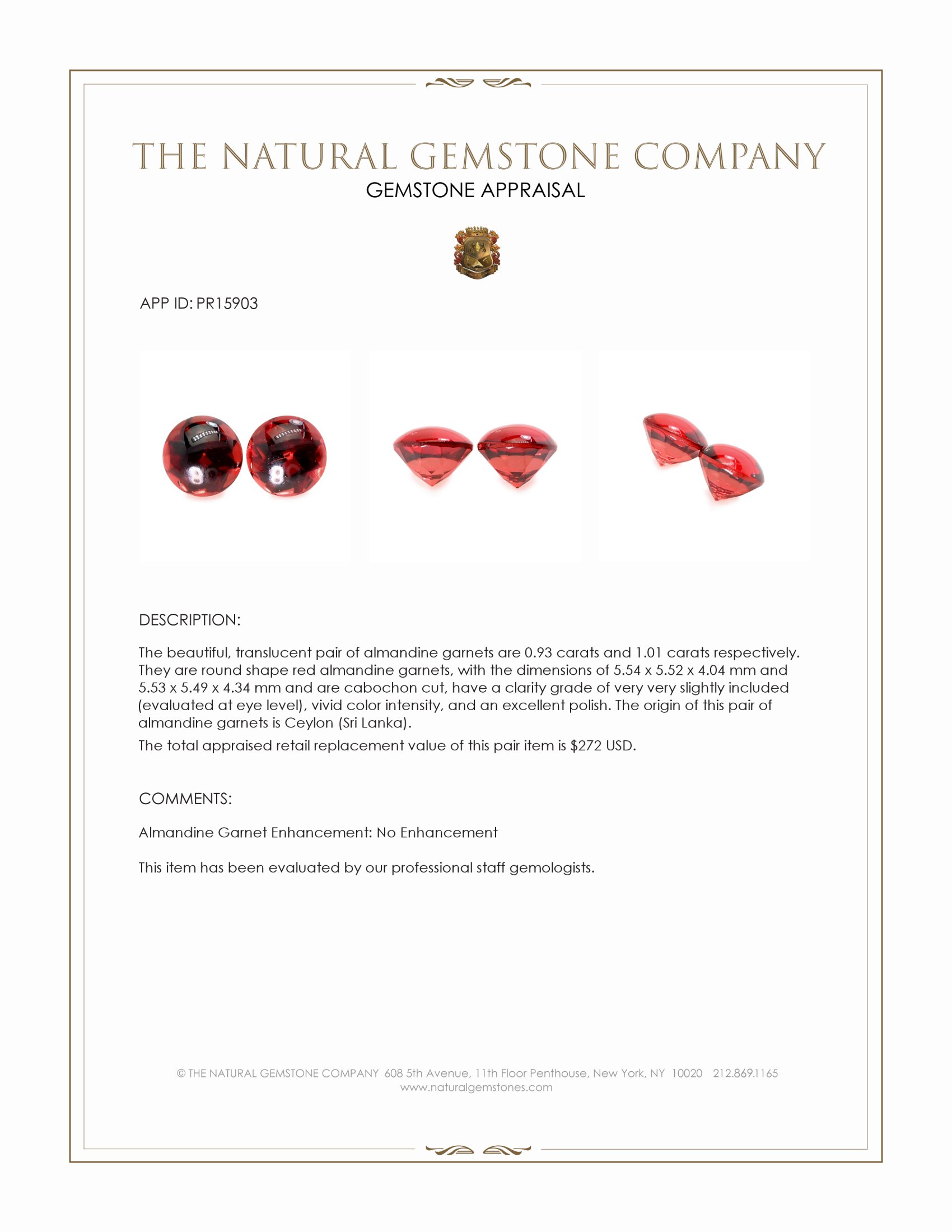 1.94 Ct.Tw. Red Cabochon Almandine Garnet Pair from Ceylon (Sri Lanka)
