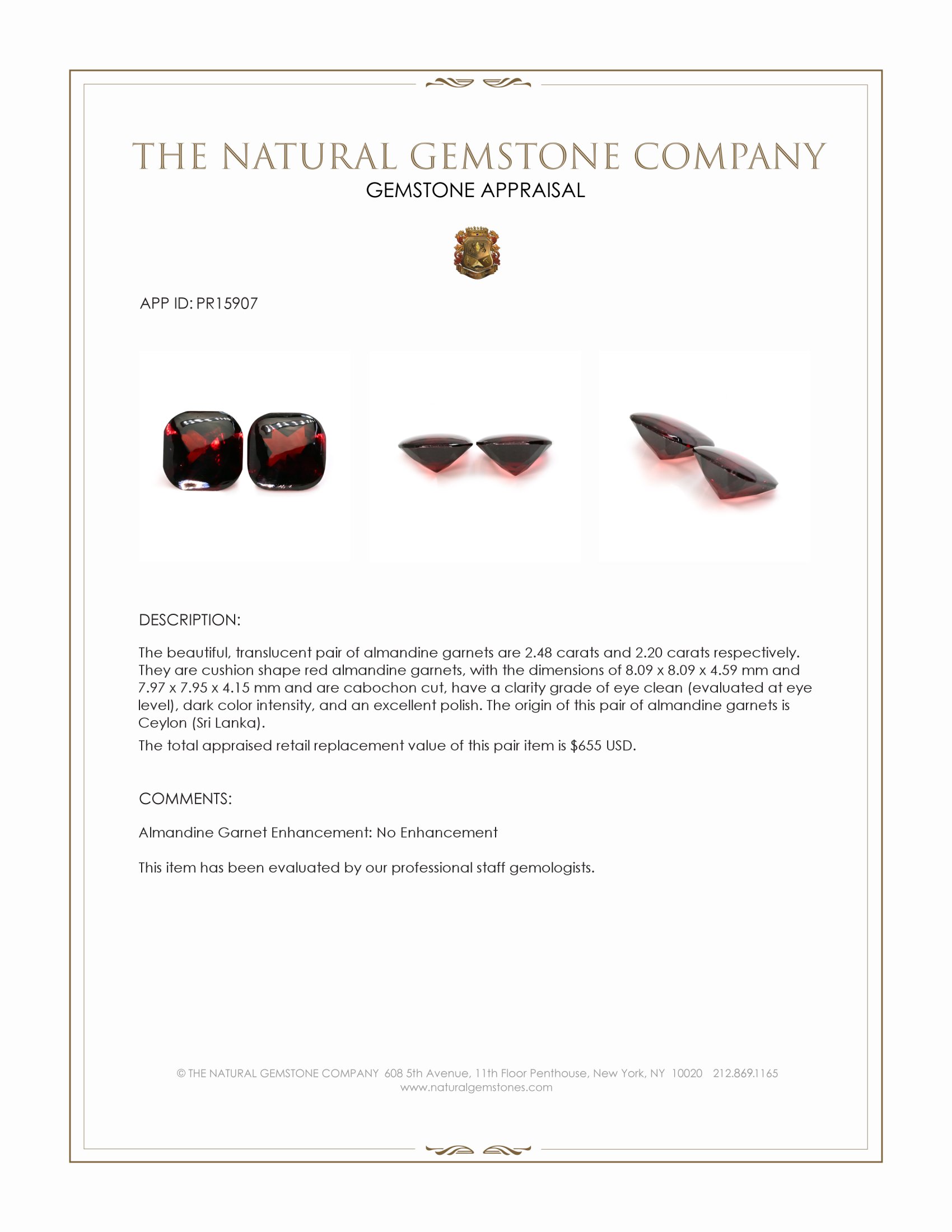 4.68 Ct.Tw. Red Cabochon Almandine Garnet Pair from Ceylon (Sri Lanka)