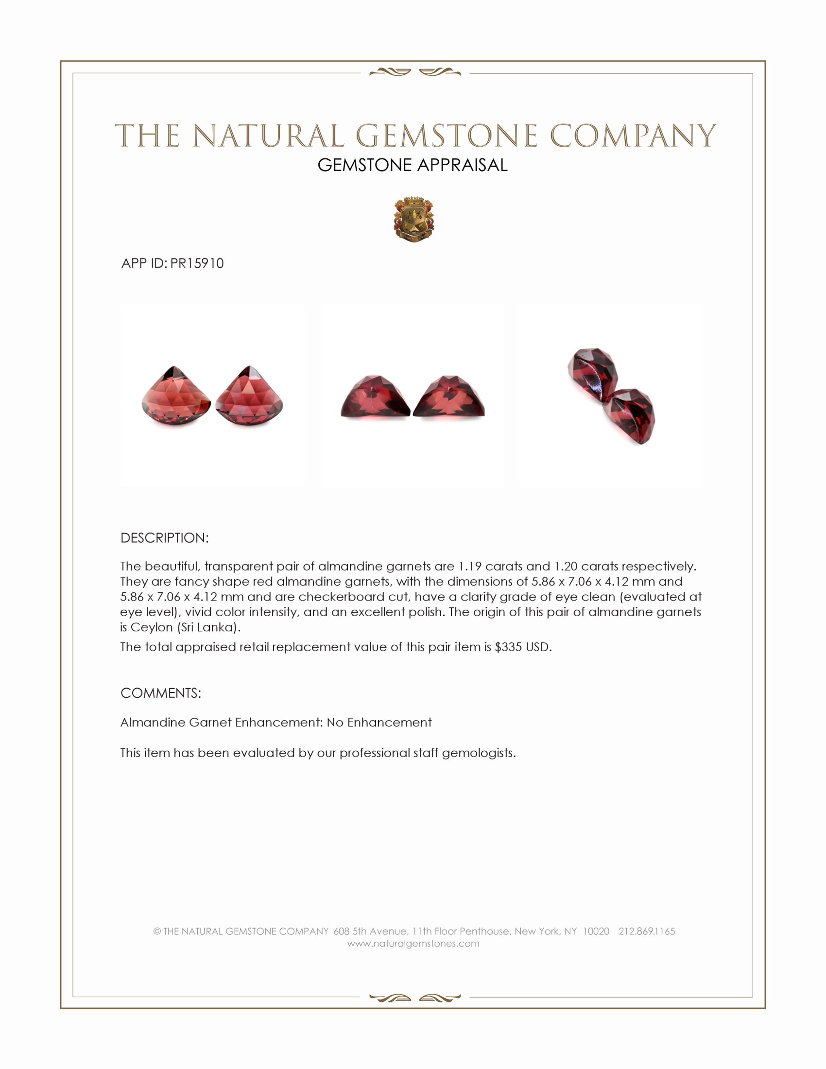 2.39 Ct.Tw. Red Almandine Garnet Pair from Ceylon (Sri Lanka)