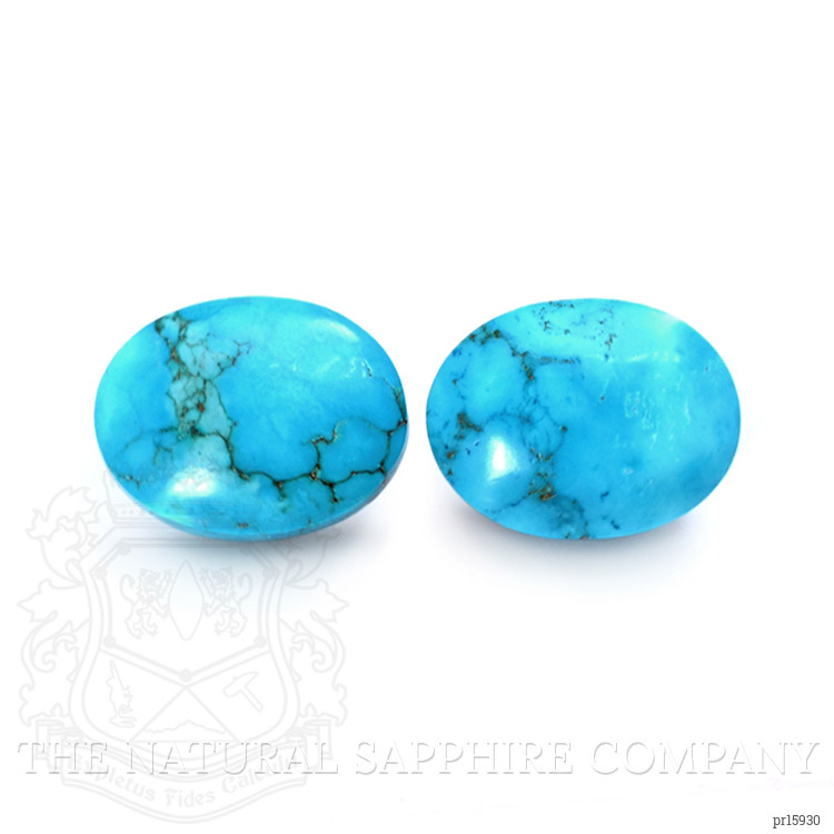 30.96 Ct.Tw. Blue Cabochon Turquoise Pair from Persia(Iran)