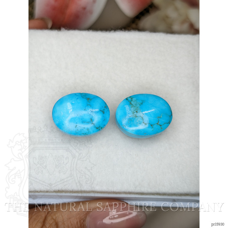 30.96 Ct.Tw. Blue Cabochon Turquoise Pair from Persia(Iran)