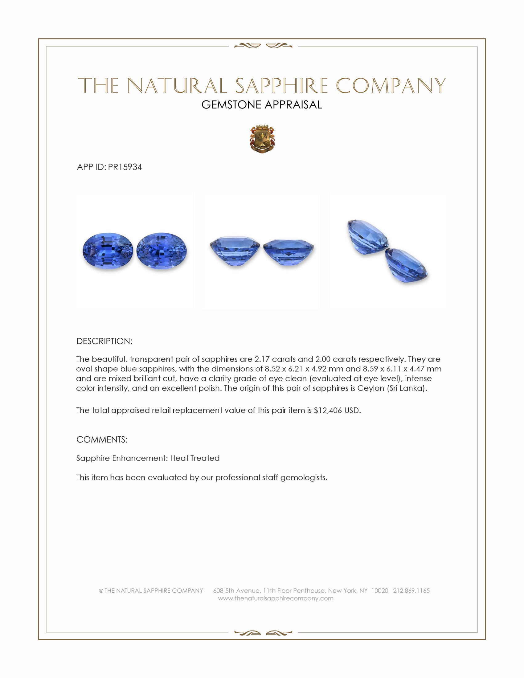 4.17 Ct.Tw. Blue Sapphire Pair from Ceylon (Sri Lanka)