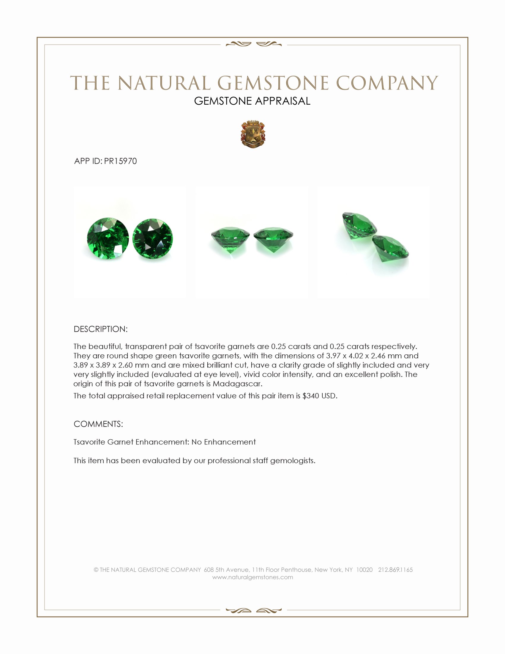 0.50 Ct.Tw. Tsavorite Garnet Pair from Madagascar