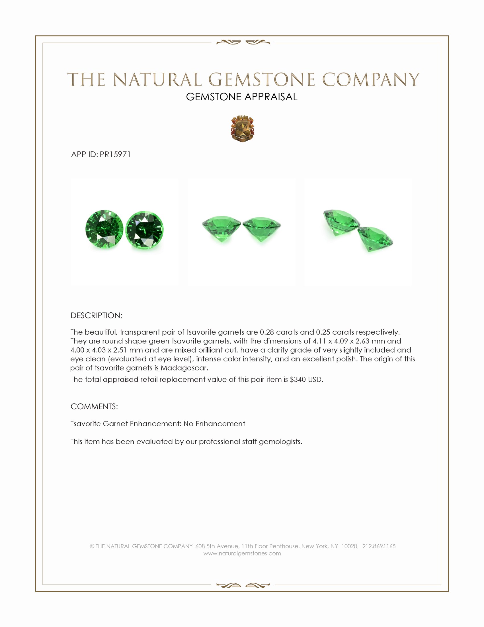 0.53 Ct.Tw. Tsavorite Garnet Pair from Madagascar