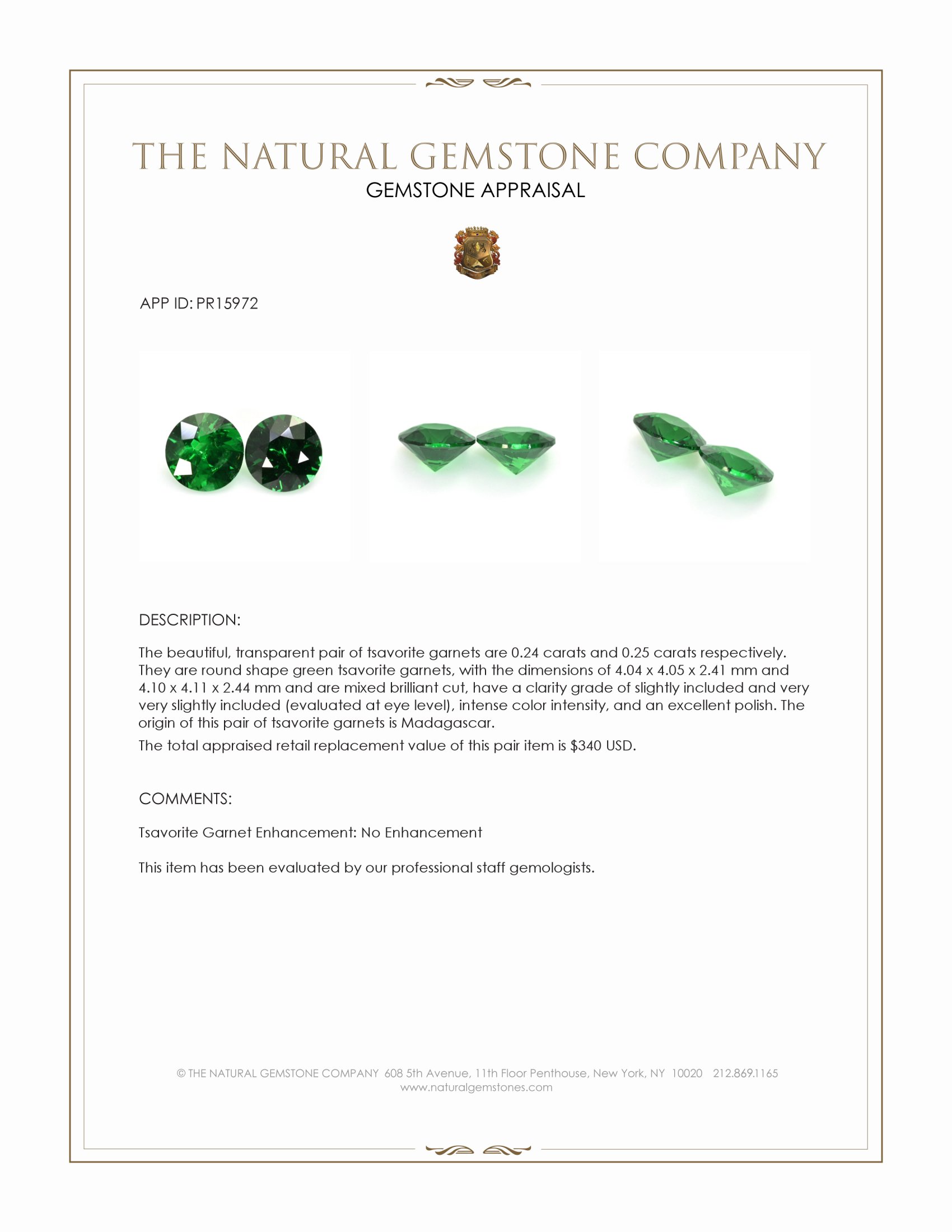 0.49 Ct.Tw. Tsavorite Garnet Pair from Madagascar