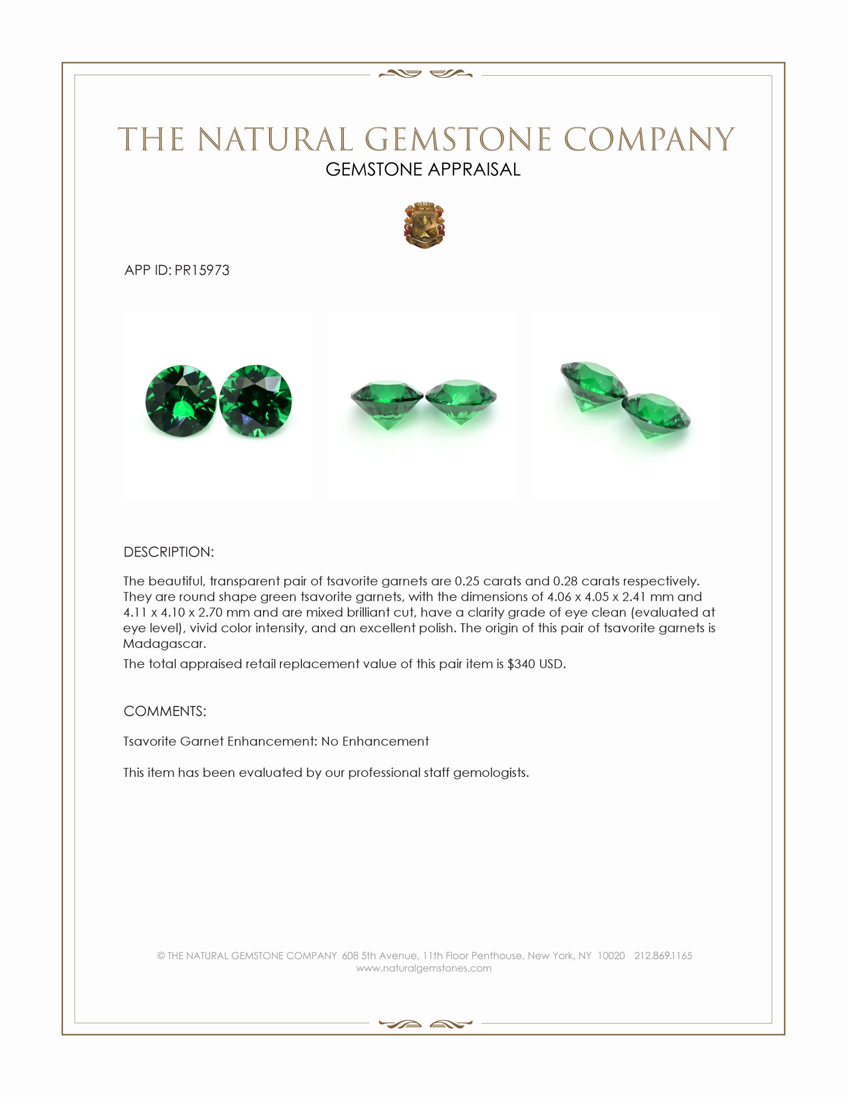 0.53 Ct.Tw. Tsavorite Garnet Pair from Madagascar