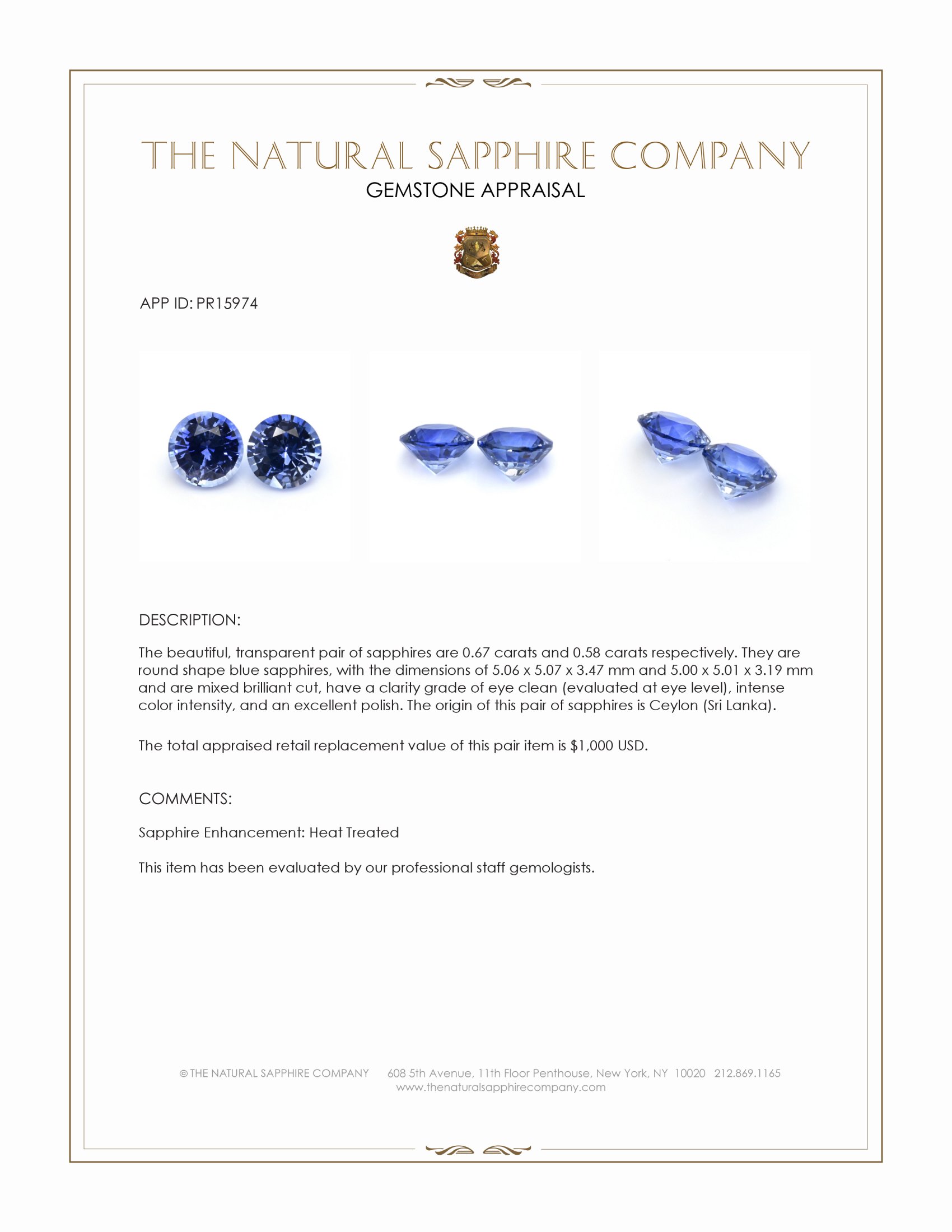 1.25 Ct.Tw. Blue Sapphire Pair from Ceylon (Sri Lanka)