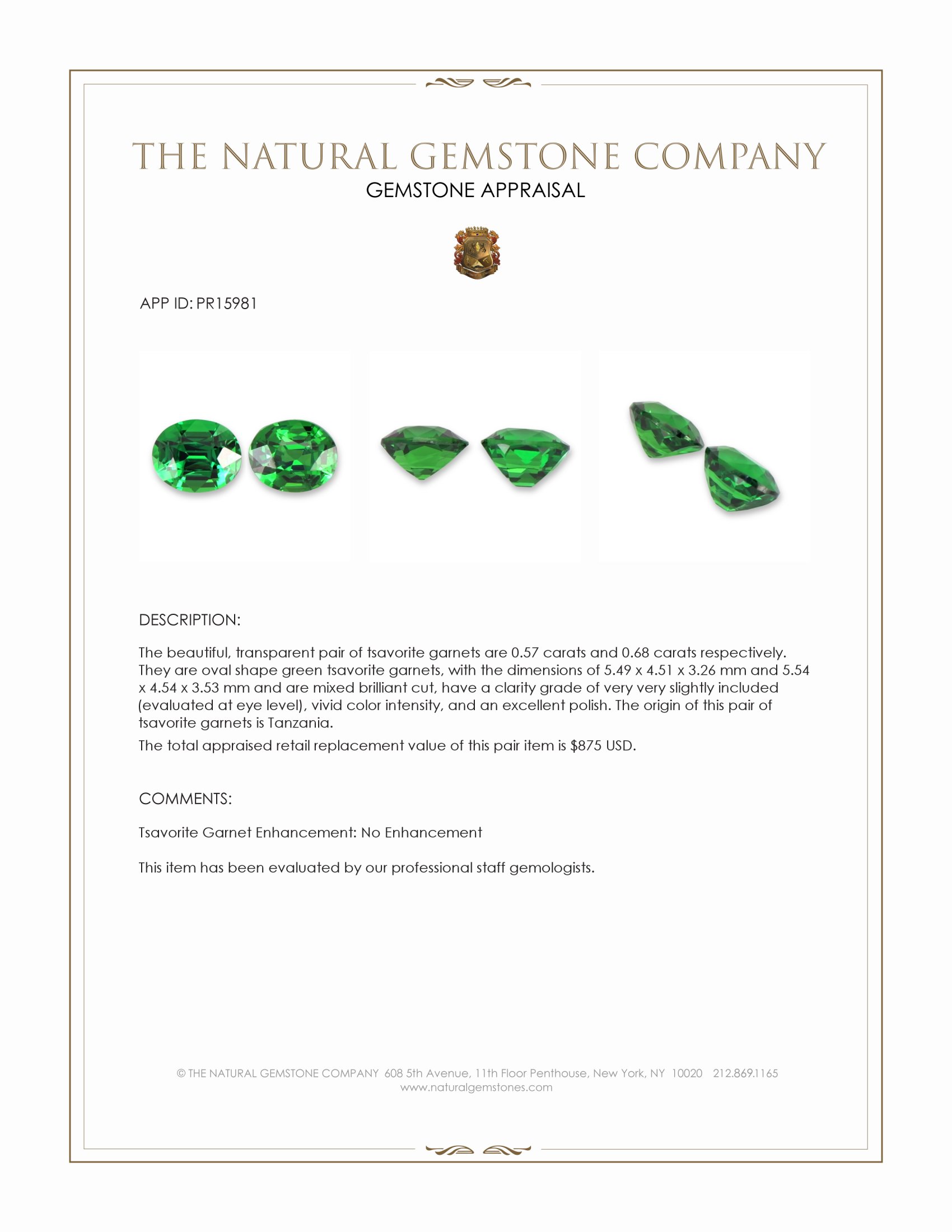 1.25 Ct.Tw. Tsavorite Garnet Pair from Tanzania