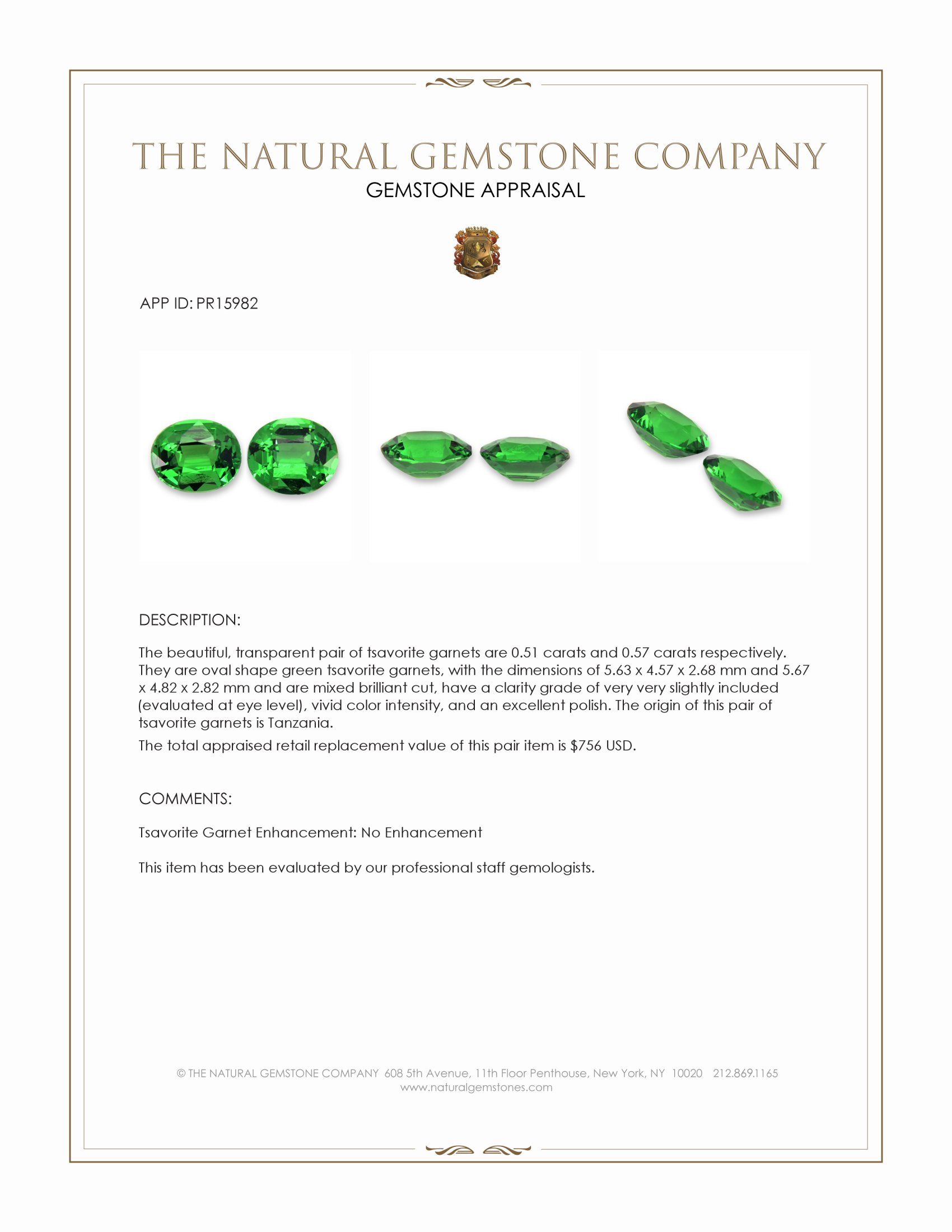 1.08 Ct.Tw. Tsavorite Garnet Pair from Tanzania
