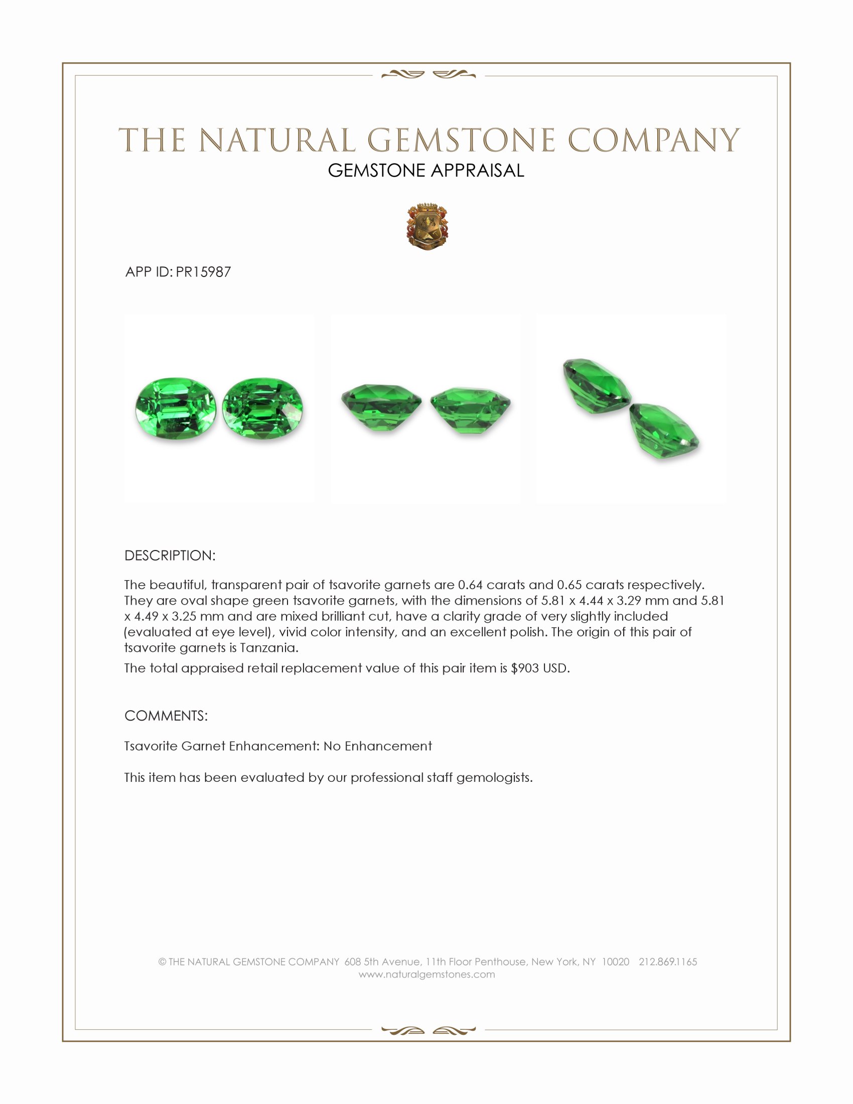 1.29 Ct.Tw. Tsavorite Garnet Pair from Tanzania