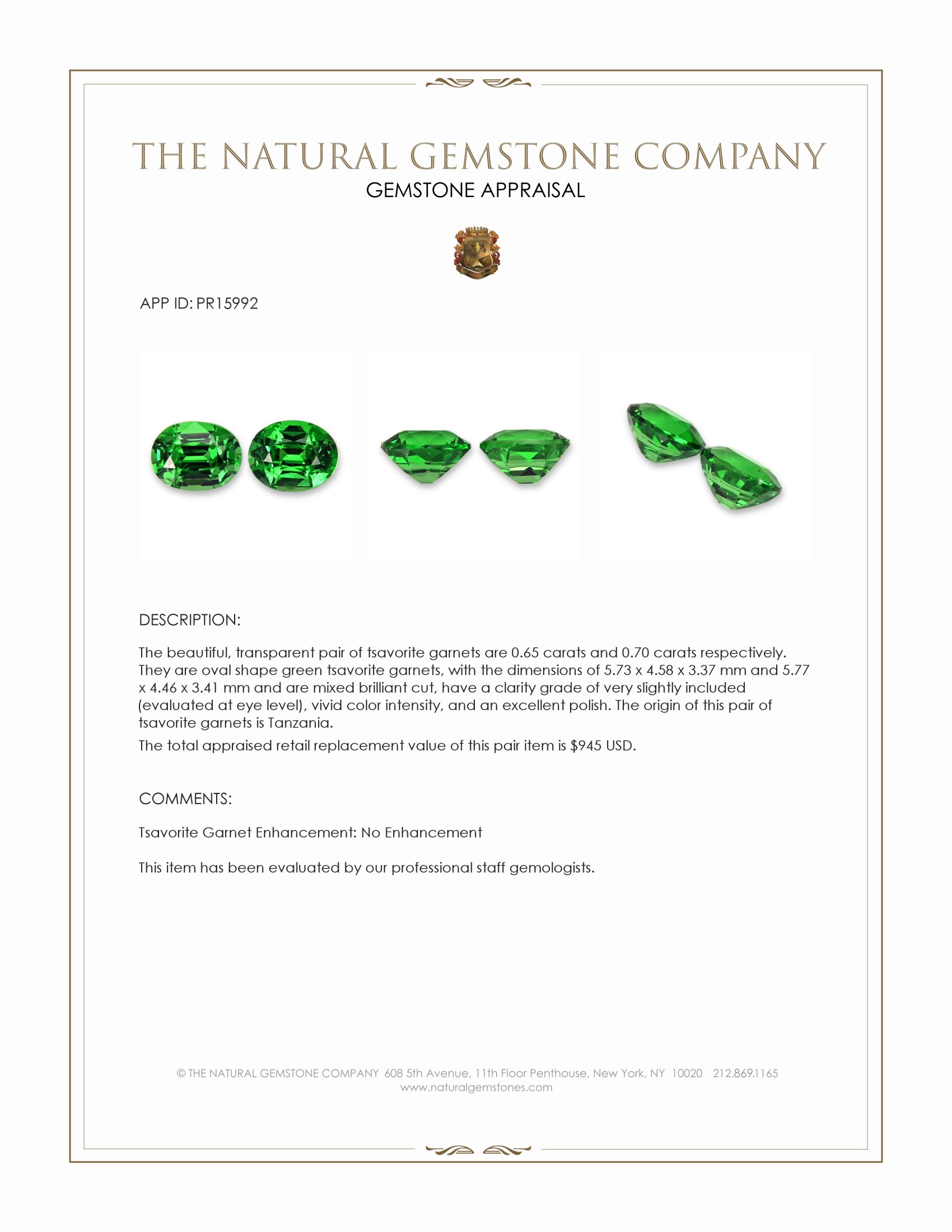 1.35 Ct.Tw. Tsavorite Garnet Pair from Tanzania