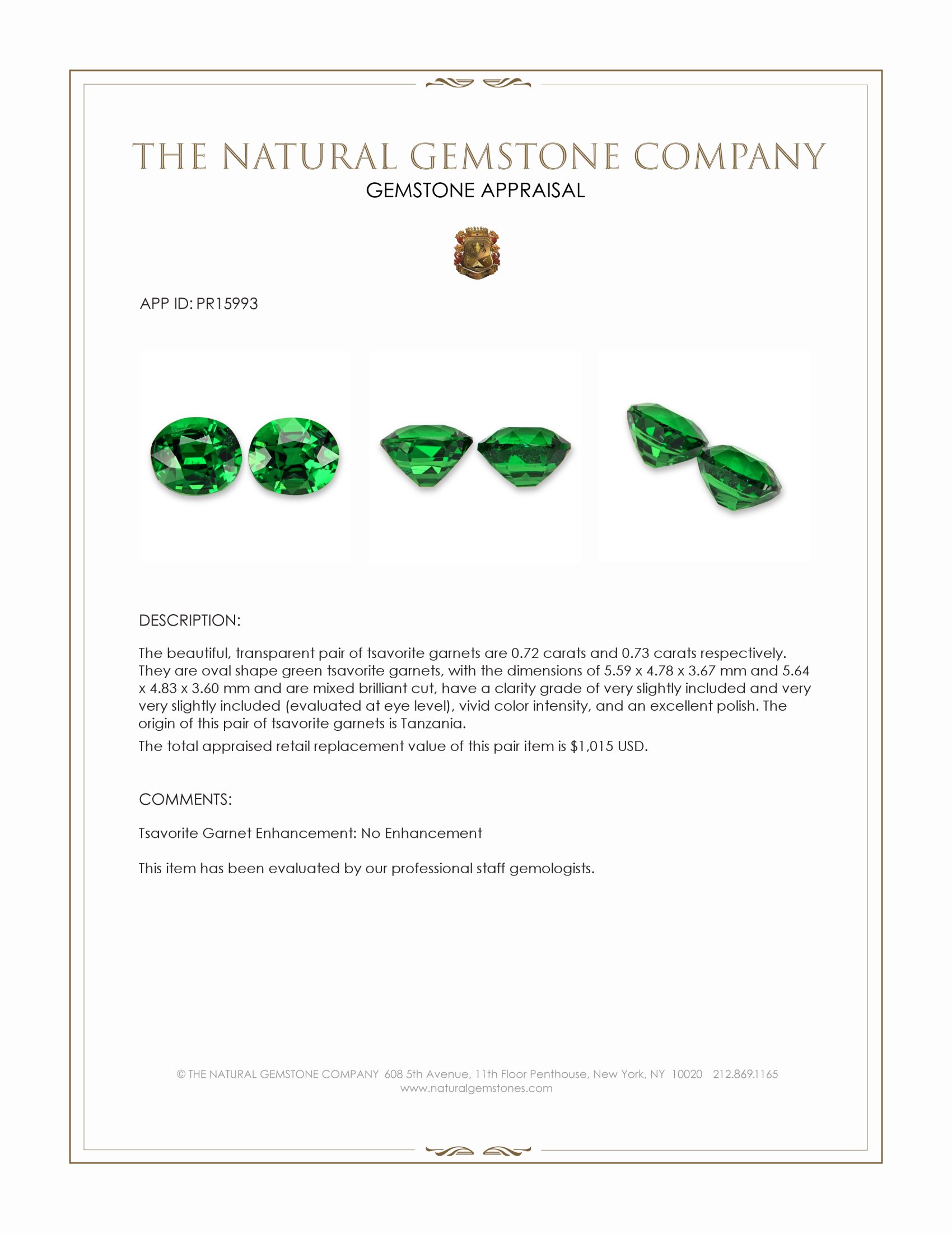 1.45 Ct.Tw. Tsavorite Garnet Pair from Tanzania