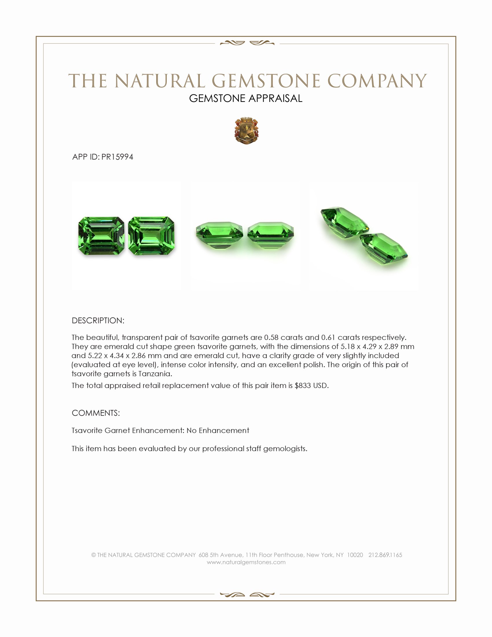 1.19 Ct.Tw. Tsavorite Garnet Pair from Tanzania