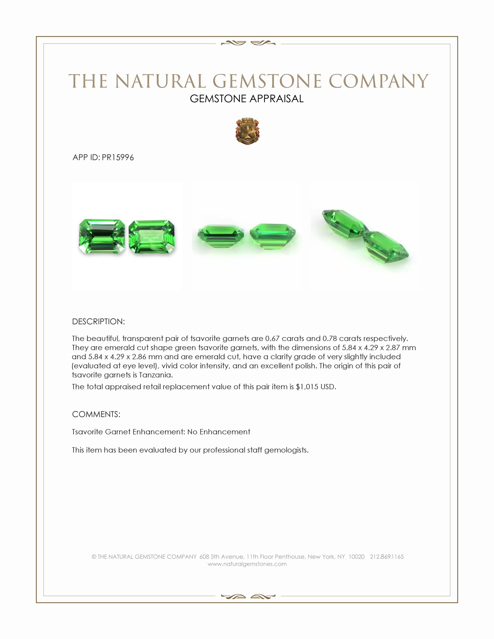 1.45 Ct.Tw. Tsavorite Garnet Pair from Tanzania