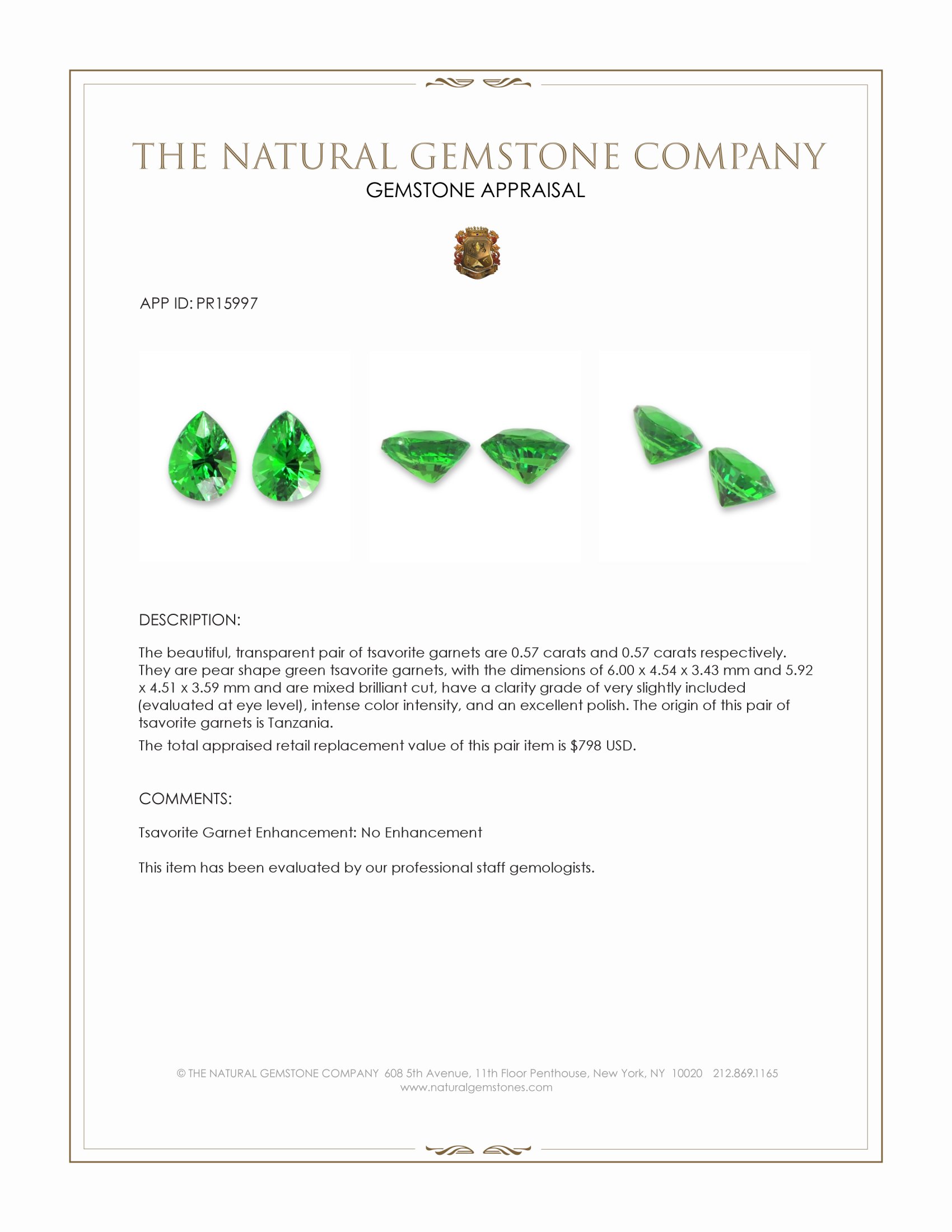 1.14 Ct.Tw. Tsavorite Garnet Pair from Tanzania