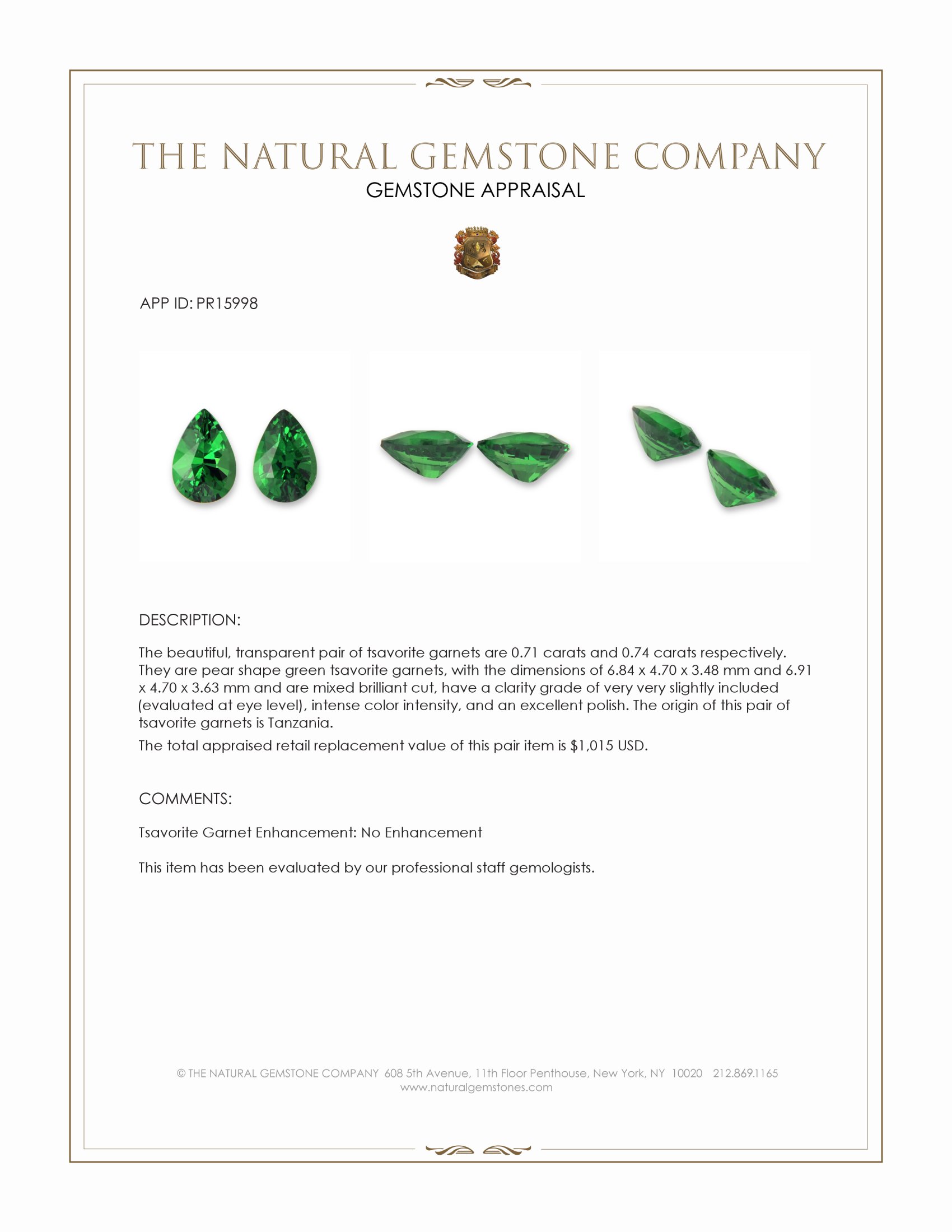 1.45 Ct.Tw. Tsavorite Garnet Pair from Tanzania