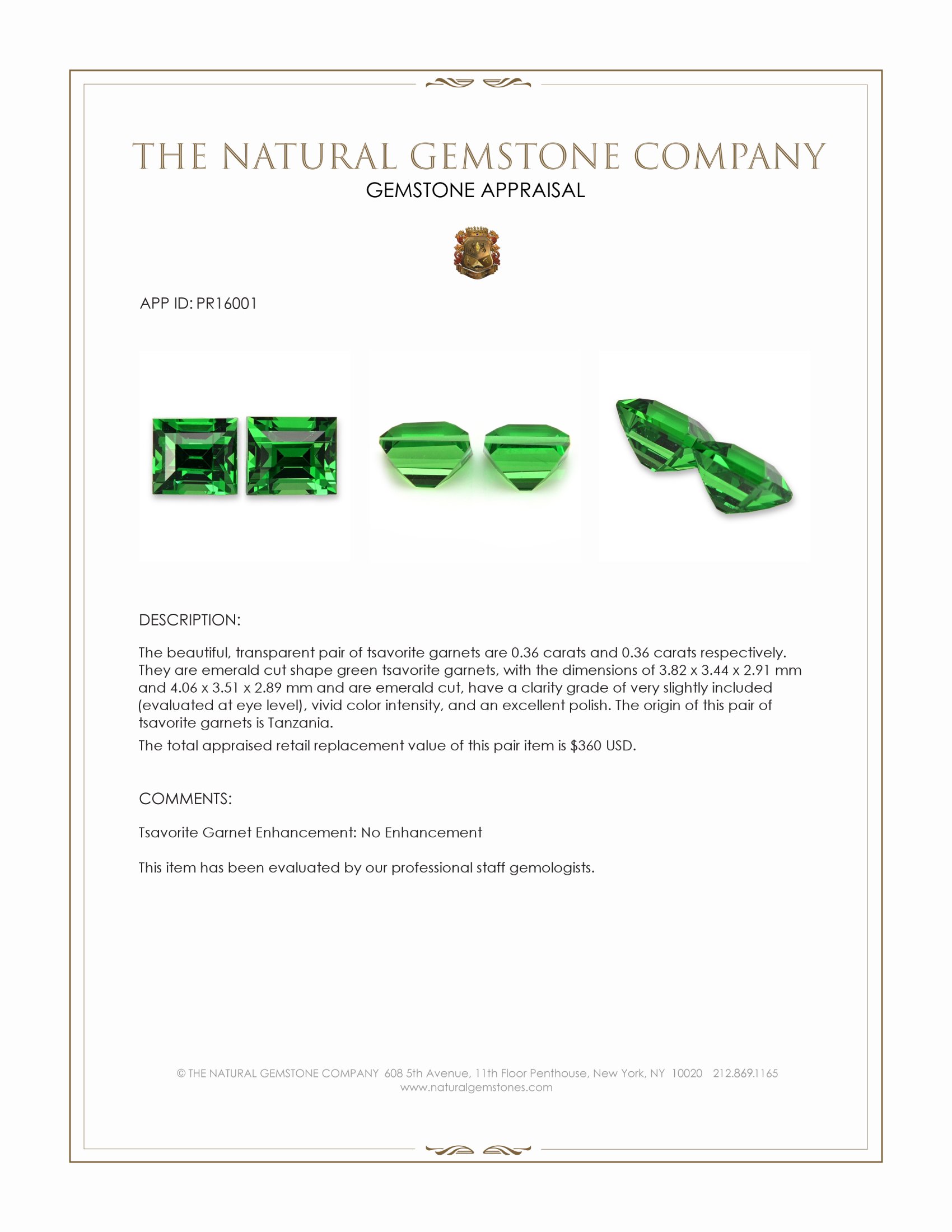 0.72 Ct.Tw. Tsavorite Garnet Pair from Tanzania