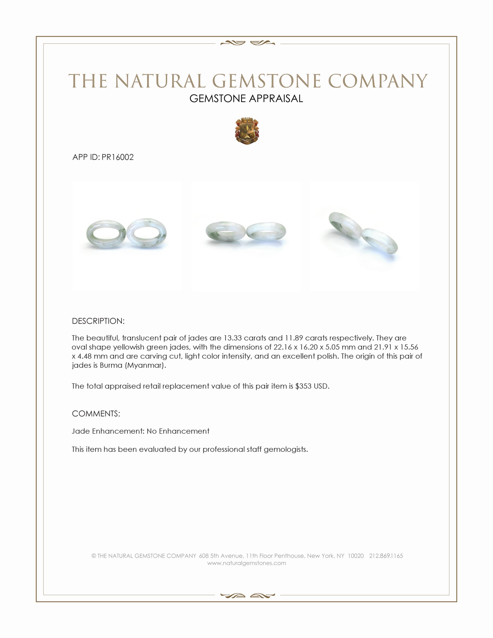 25.22 Ct.Tw. Yellowish Green Jade Pair from Burma (Myanmar)