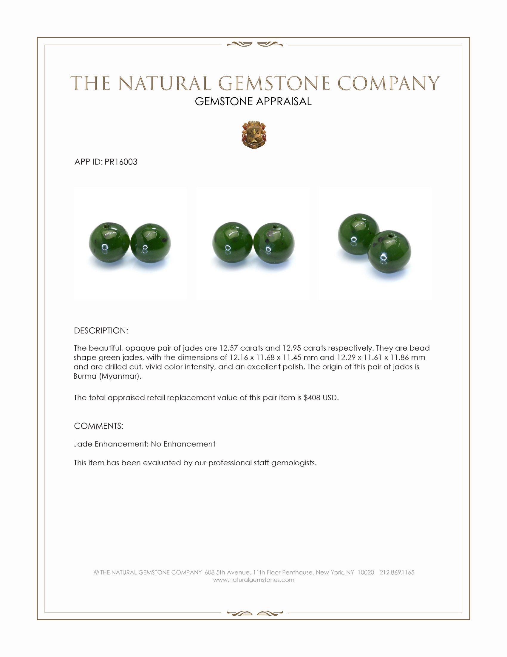 25.52 Ct.Tw. Green Jade Pair from Burma (Myanmar)