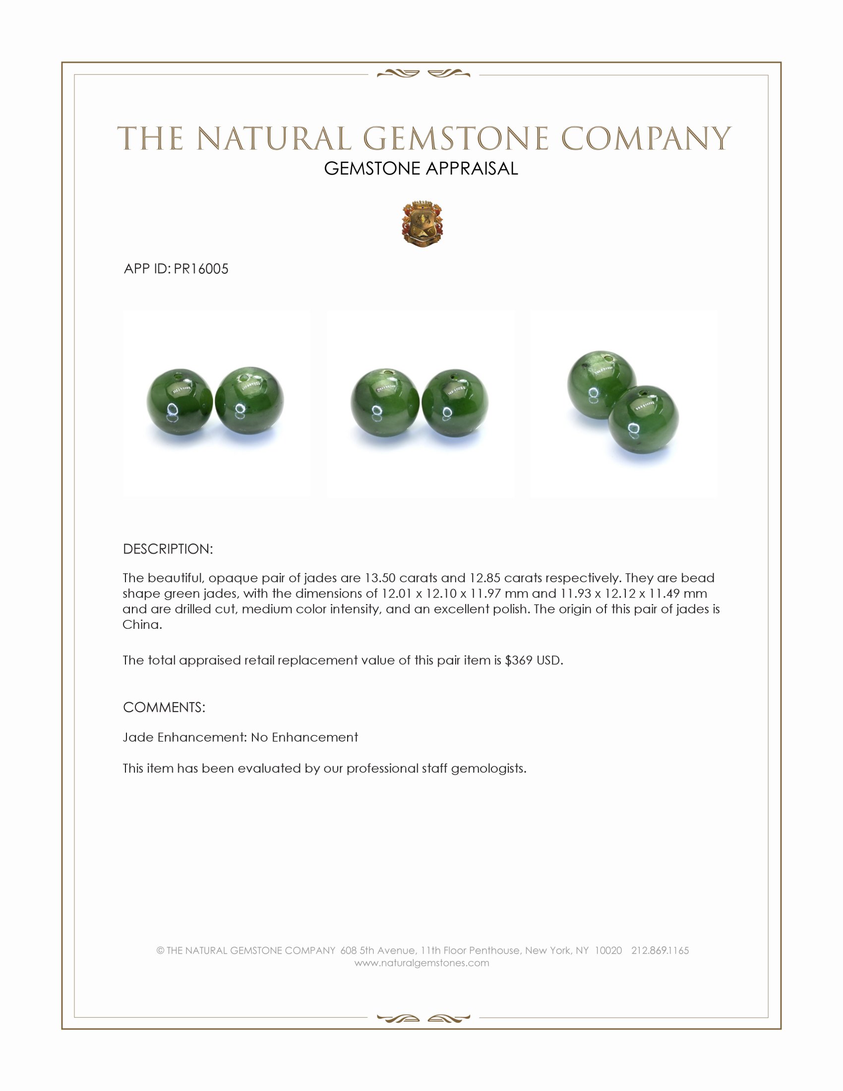 26.35 Ct.Tw. Green Jade Pair from China