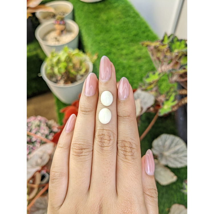 7.03 Ct.Tw. Salmon and White Cabochon Coral Pair from Italy