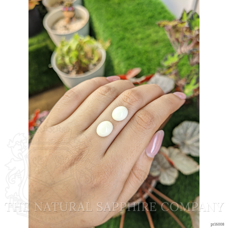 7.03 Ct.Tw. Salmon and White Cabochon Coral Pair from Italy