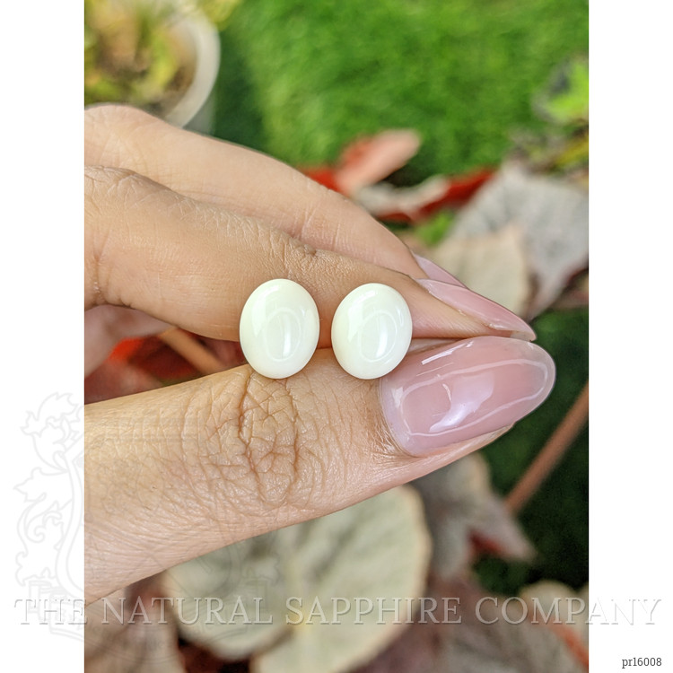 7.03 Ct.Tw. Salmon and White Cabochon Coral Pair from Italy
