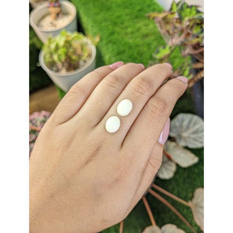 7.22 Ct.Tw. Salmon and White Cabochon Coral Pair from Italy