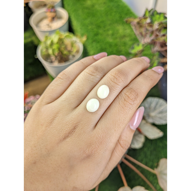 5.19 Ct.Tw. Salmon and White Cabochon Coral Pair from Italy