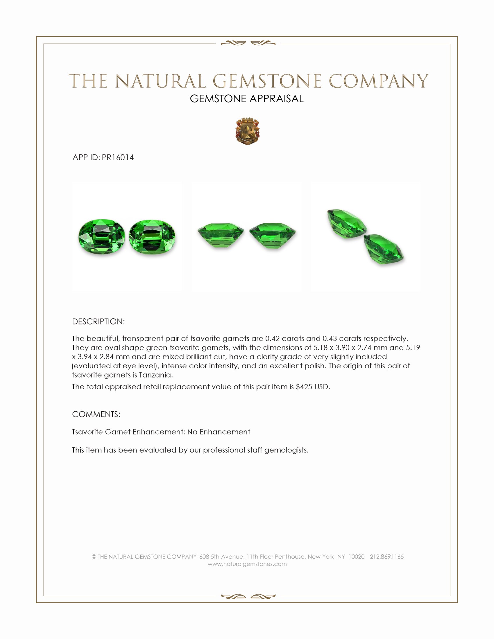 0.85 Ct.Tw. Tsavorite Garnet Pair from Tanzania