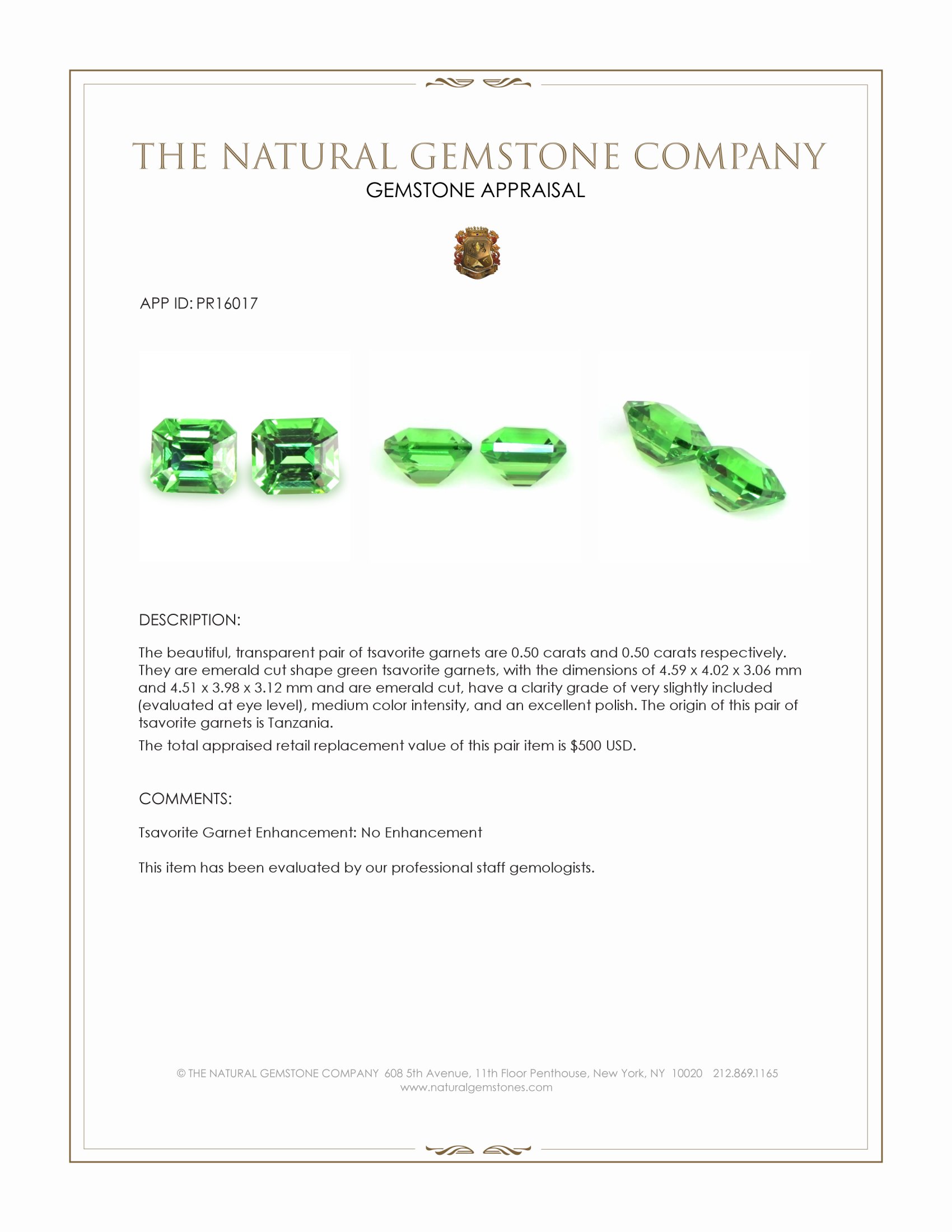 1.00 Ct.Tw. Tsavorite Garnet Pair from Tanzania