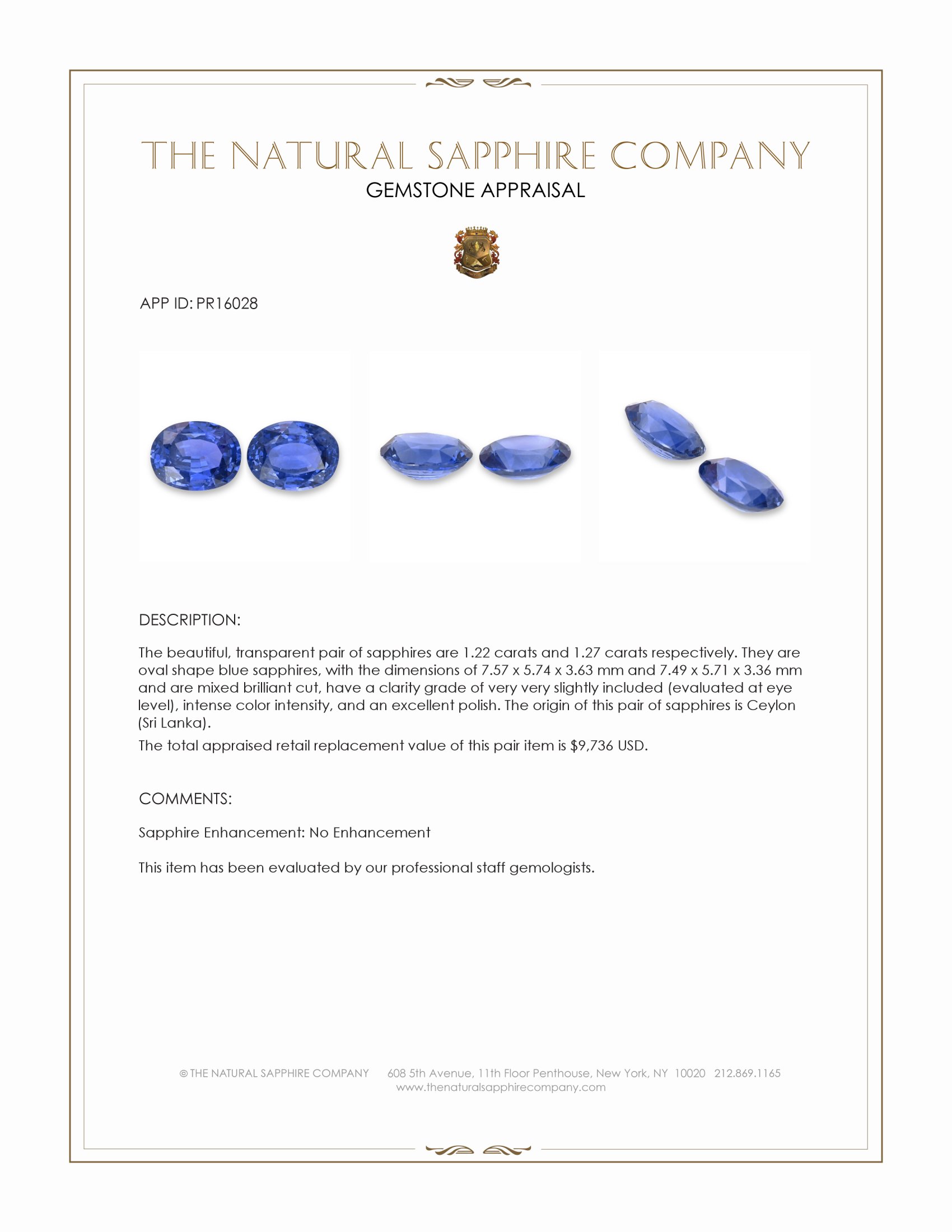 2.49 Ct.Tw. Blue Sapphire Pair from Ceylon (Sri Lanka)