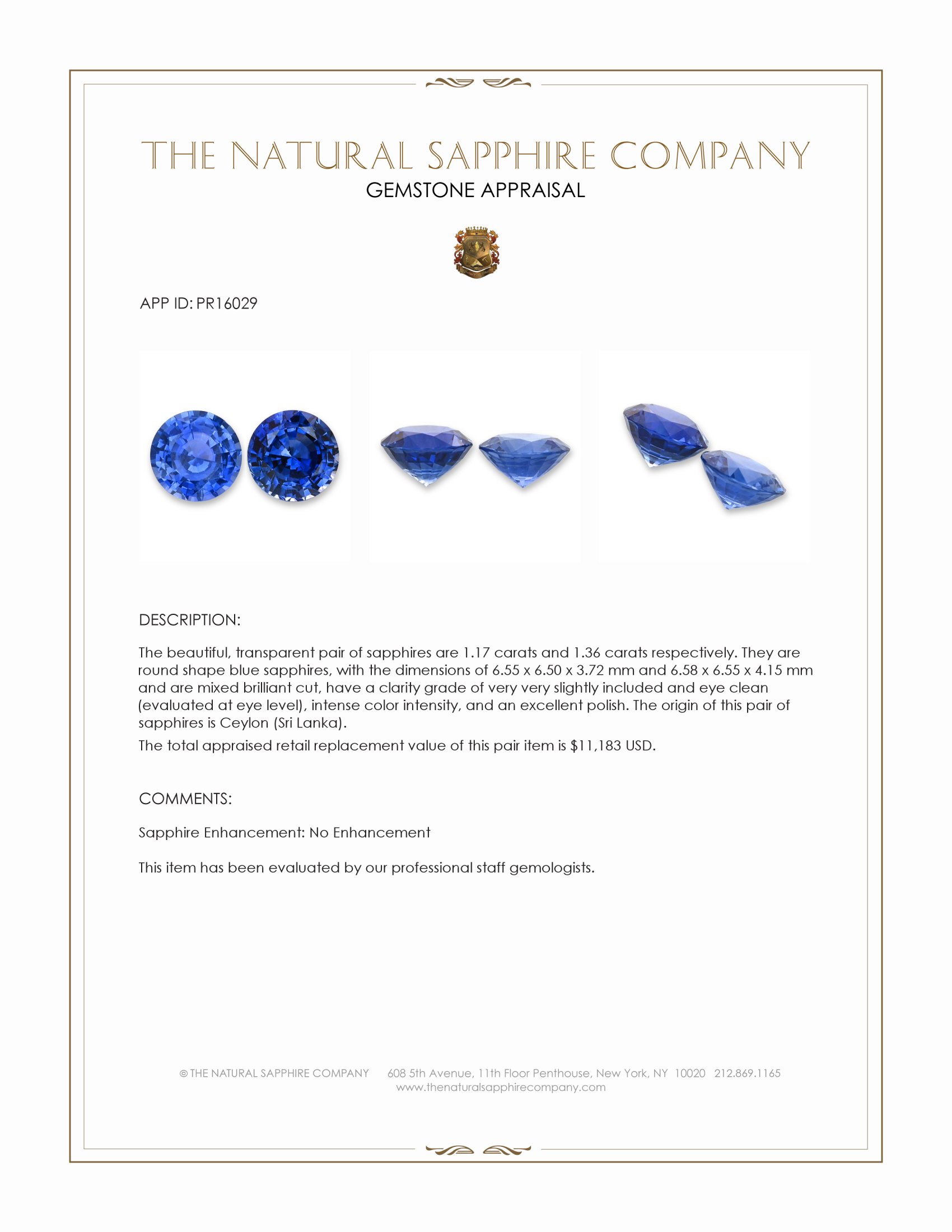 2.53 Ct.Tw. Blue Sapphire Pair from Ceylon (Sri Lanka)