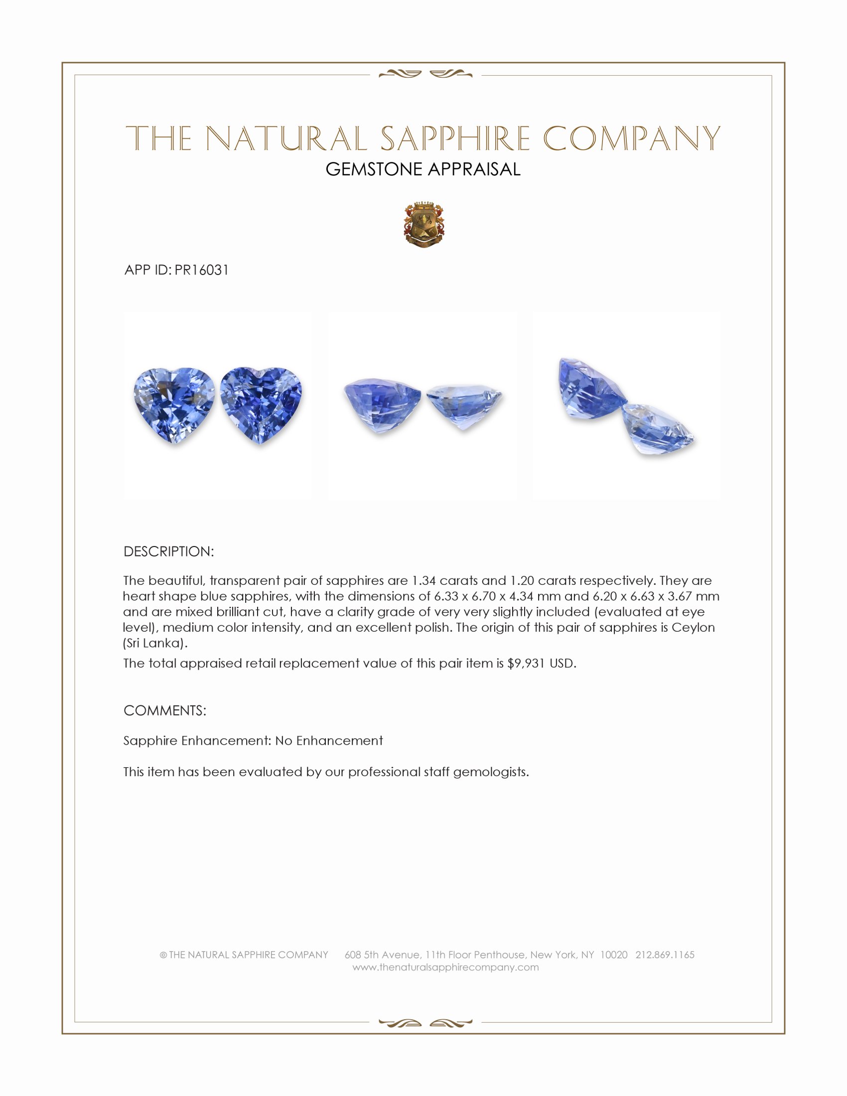 2.54 Ct.Tw. Blue Sapphire Pair from Ceylon (Sri Lanka)