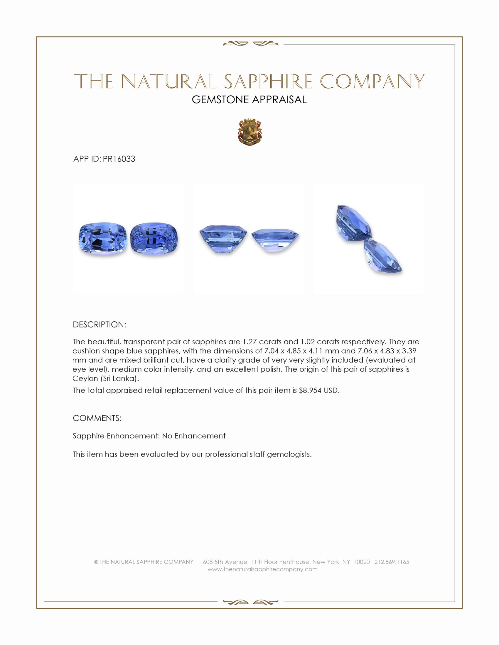 2.29 Ct.Tw. Blue Sapphire Pair from Ceylon (Sri Lanka)