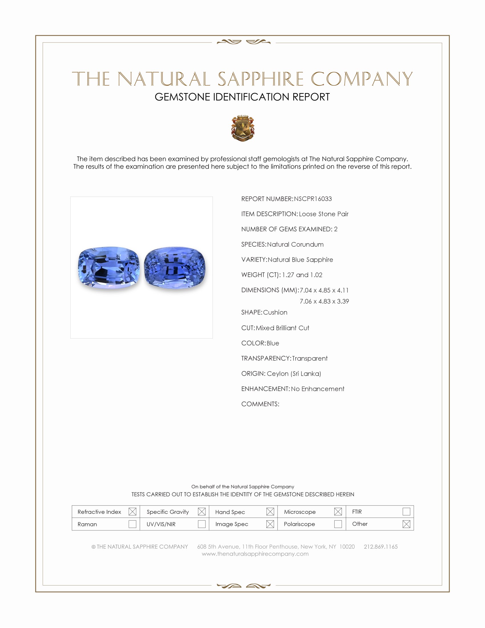 2.29 Ct.Tw. Blue Sapphire Pair from Ceylon (Sri Lanka)