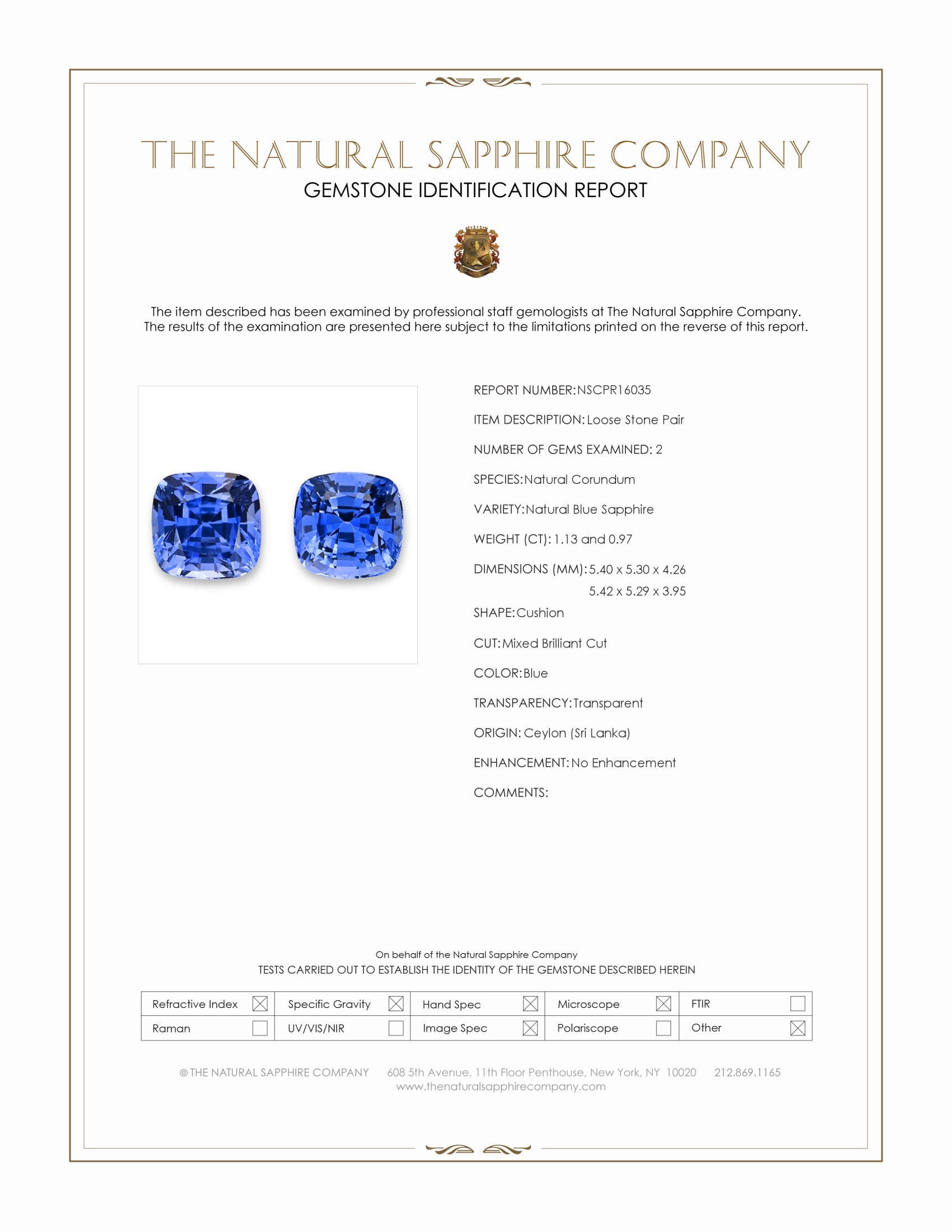 2.10 Ct.Tw. Blue Sapphire Pair from Ceylon (Sri Lanka)