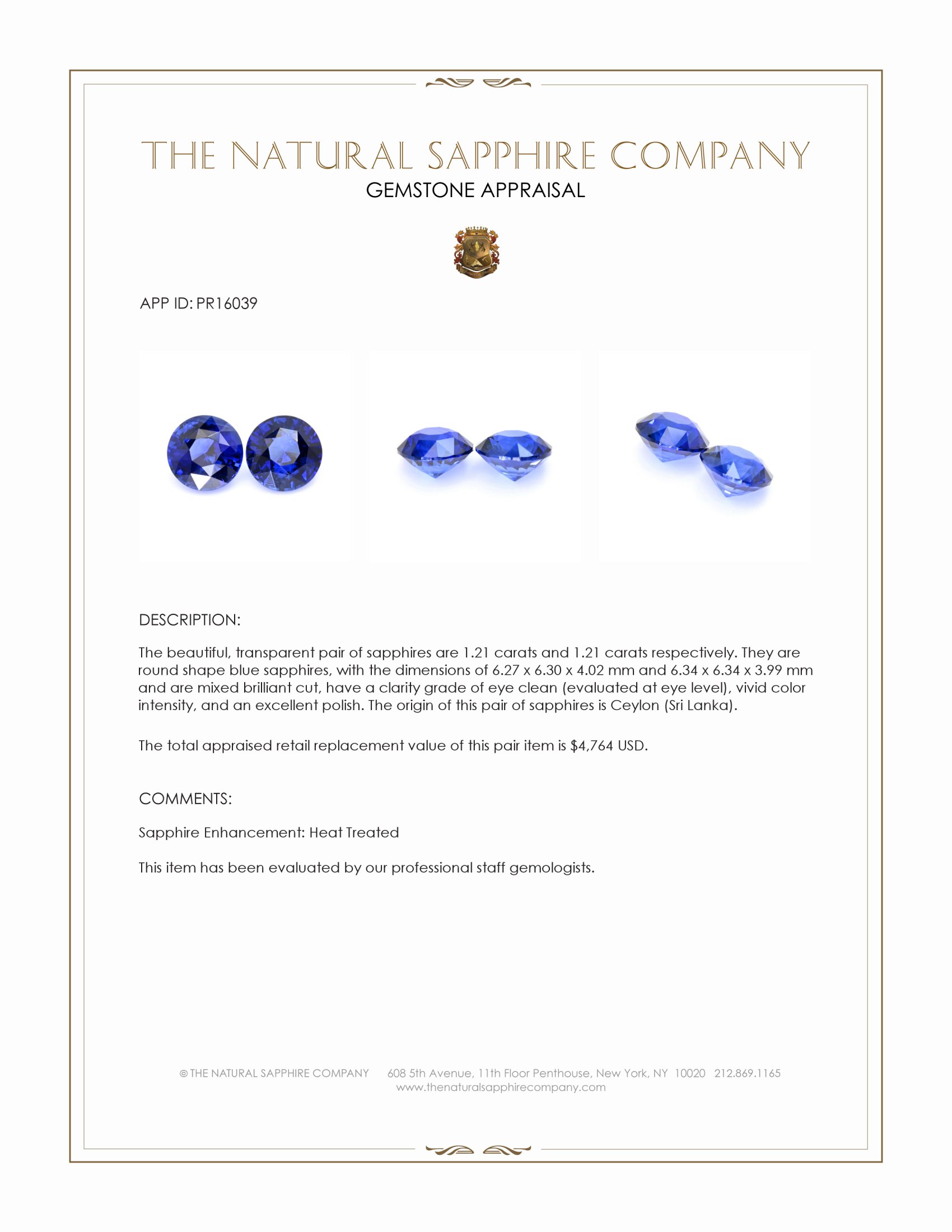 2.42 Ct.Tw. Blue Sapphire Pair from Ceylon (Sri Lanka)
