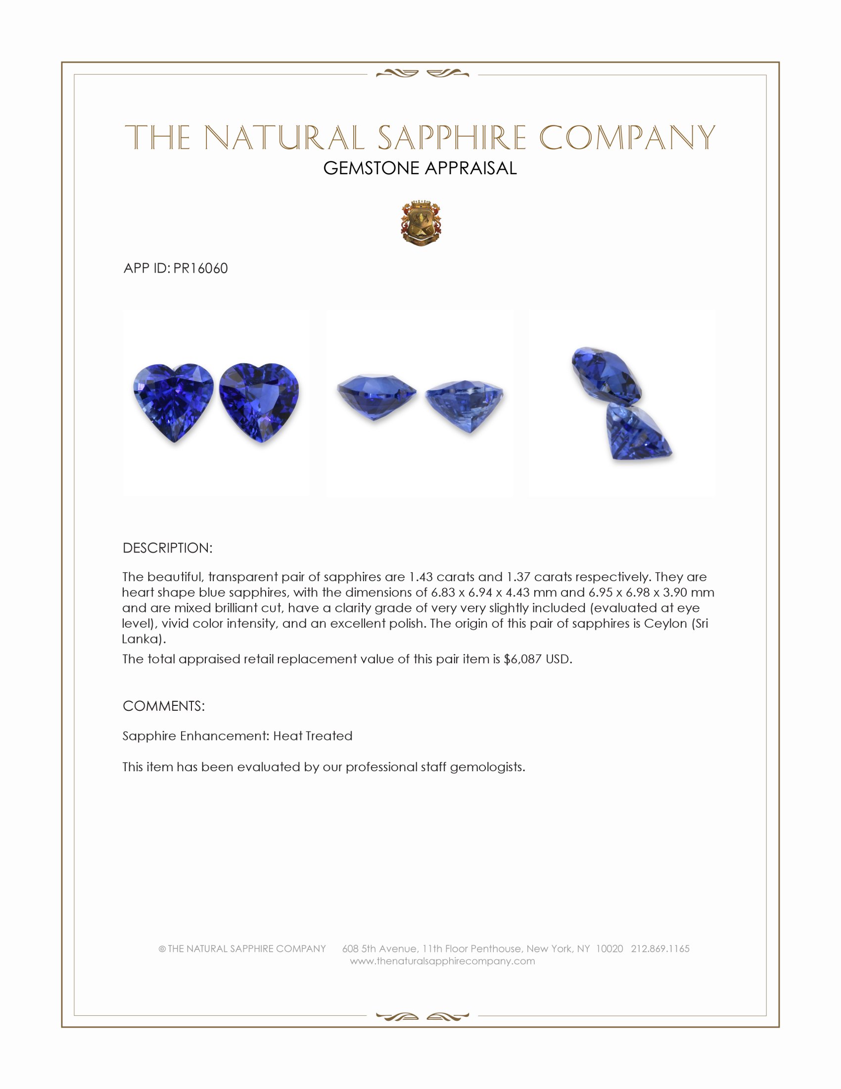 2.80 Ct.Tw. Blue Sapphire Pair from Ceylon (Sri Lanka)