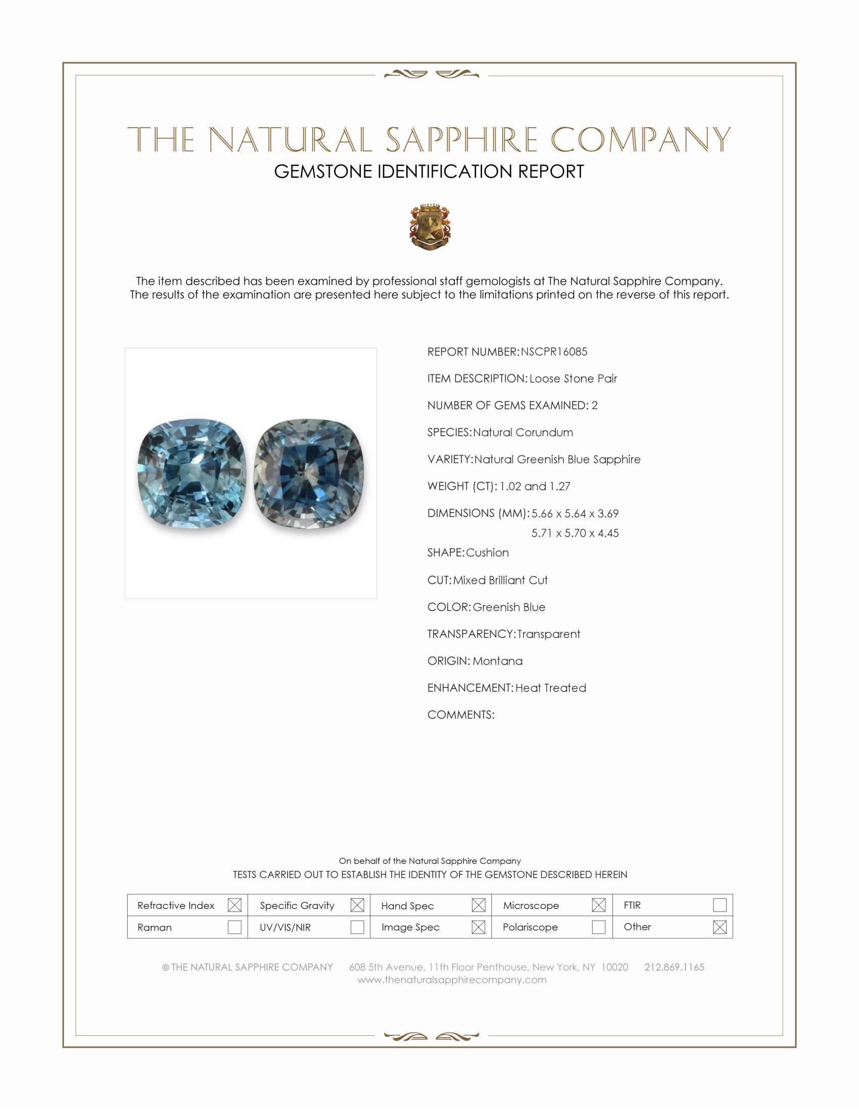 2.29 Ct.Tw. Greenish Blue Sapphire Pair from Montana