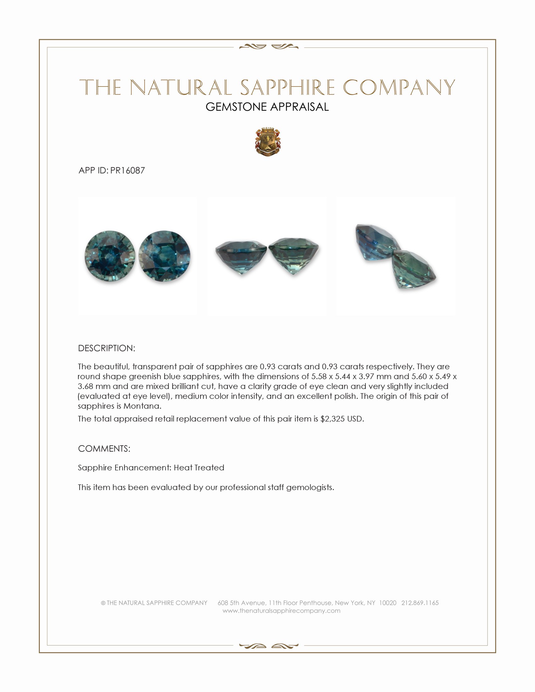 1.86 Ct.Tw. Greenish Blue Sapphire Pair from Montana