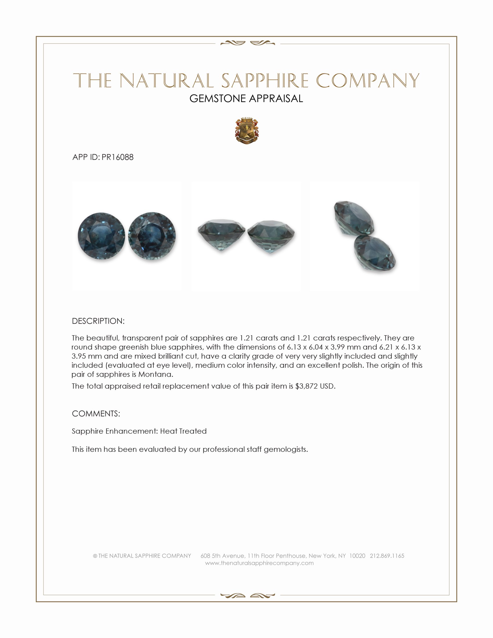 2.42 Ct.Tw. Greenish Blue Sapphire Pair from Montana