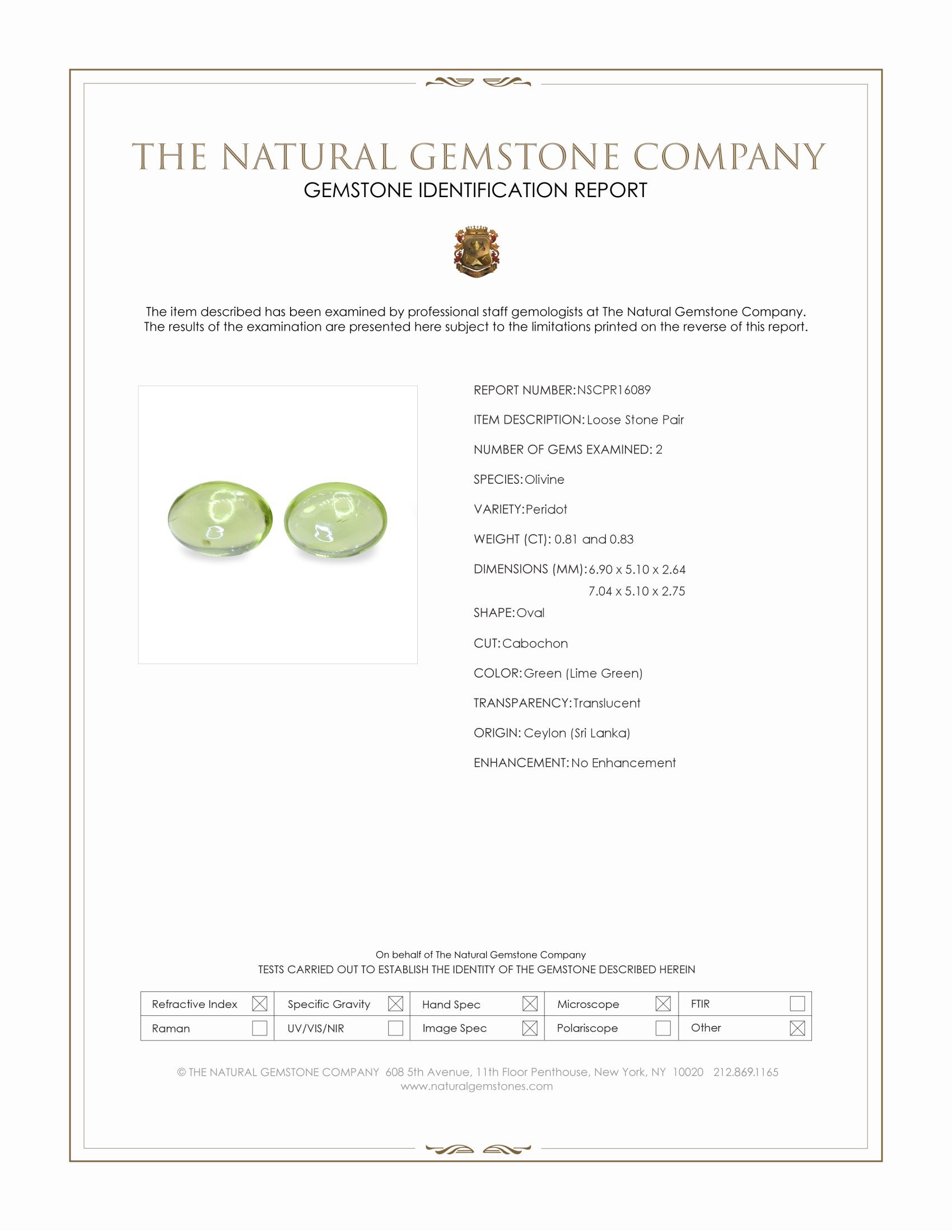 1.64 Ct.Tw. Green (Lime Green) Cabochon Peridot Pair from Ceylon (Sri Lanka)